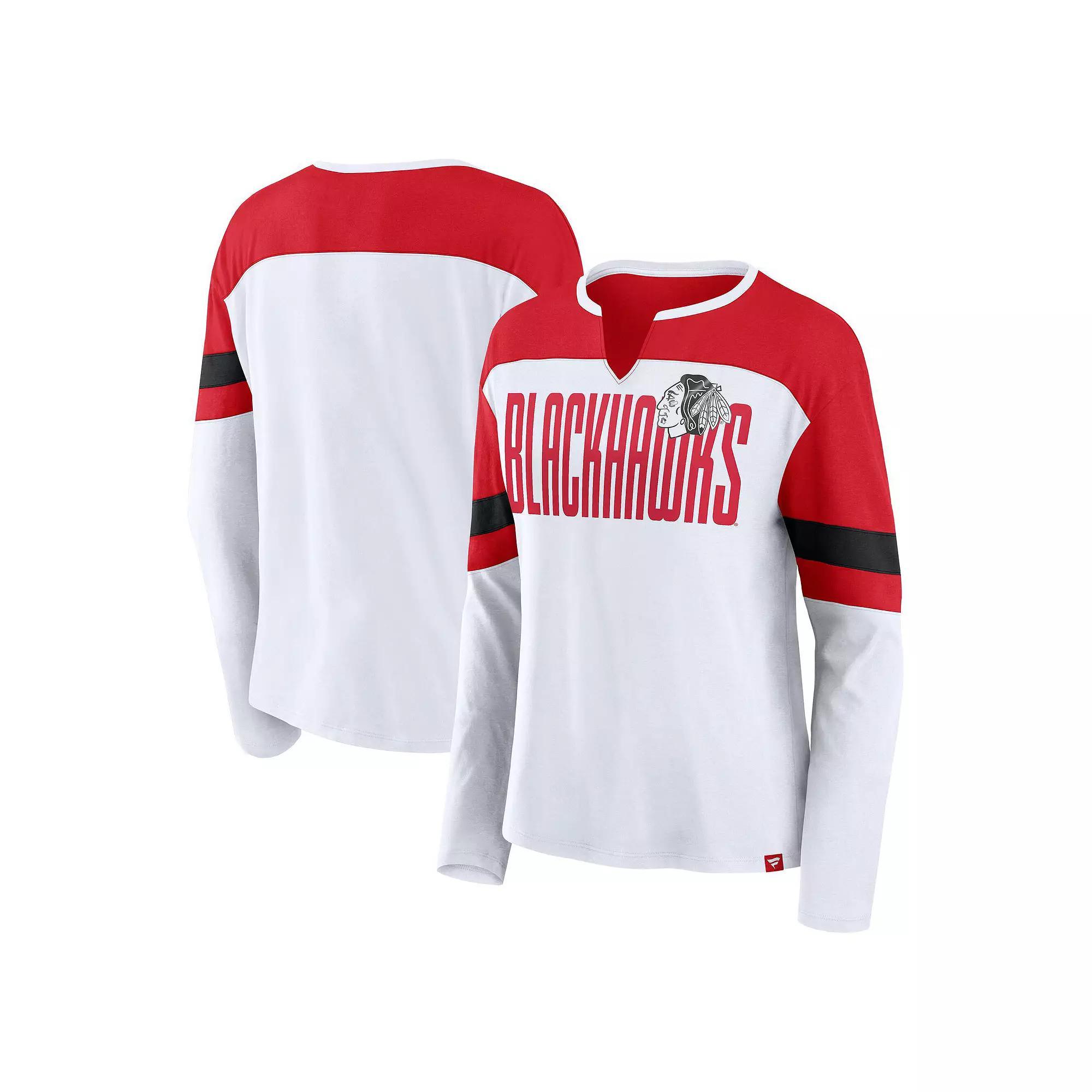 Women's Fanatics White Chicago Blackhawks Frozen Long Sleeve Notch Neck T-Shirt, Size: 2XL Product Image