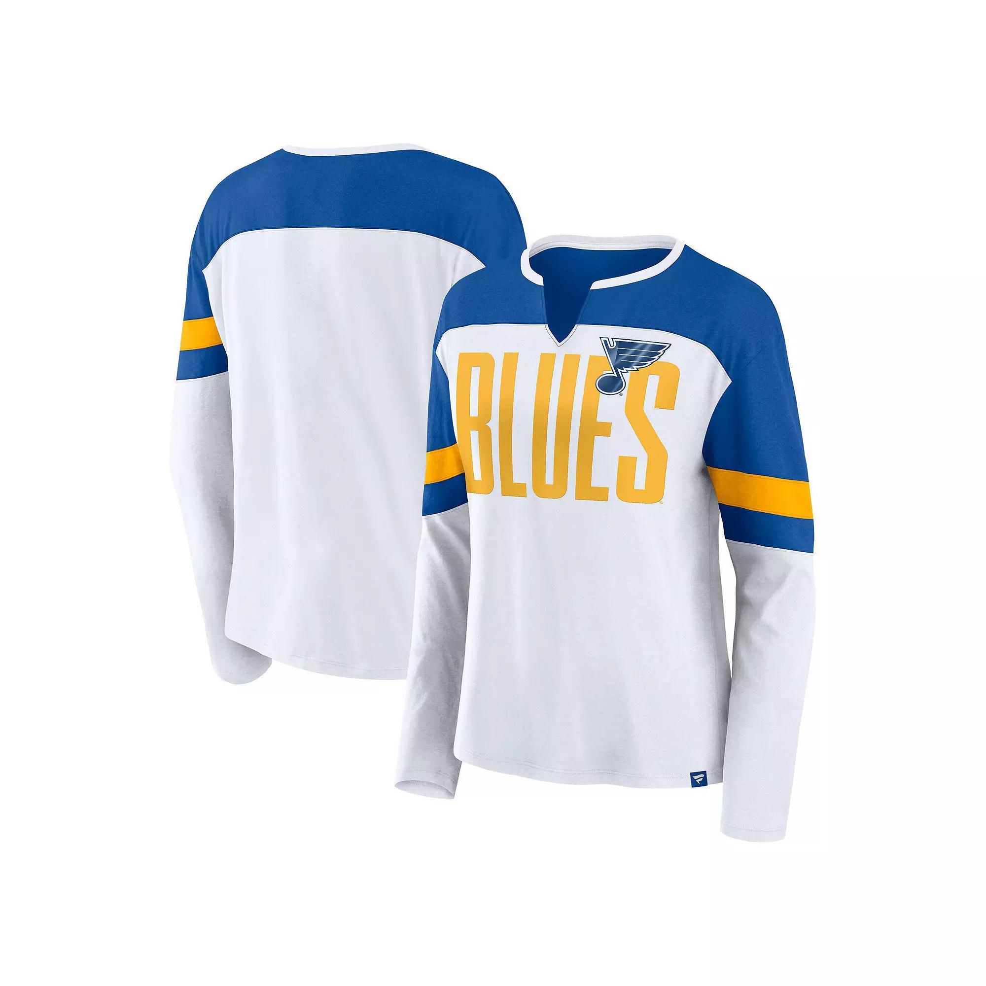 Women's Fanatics White/Blue St. Louis Blues Frozen Long Sleeve Notch Neck T-Shirt,  Product Image