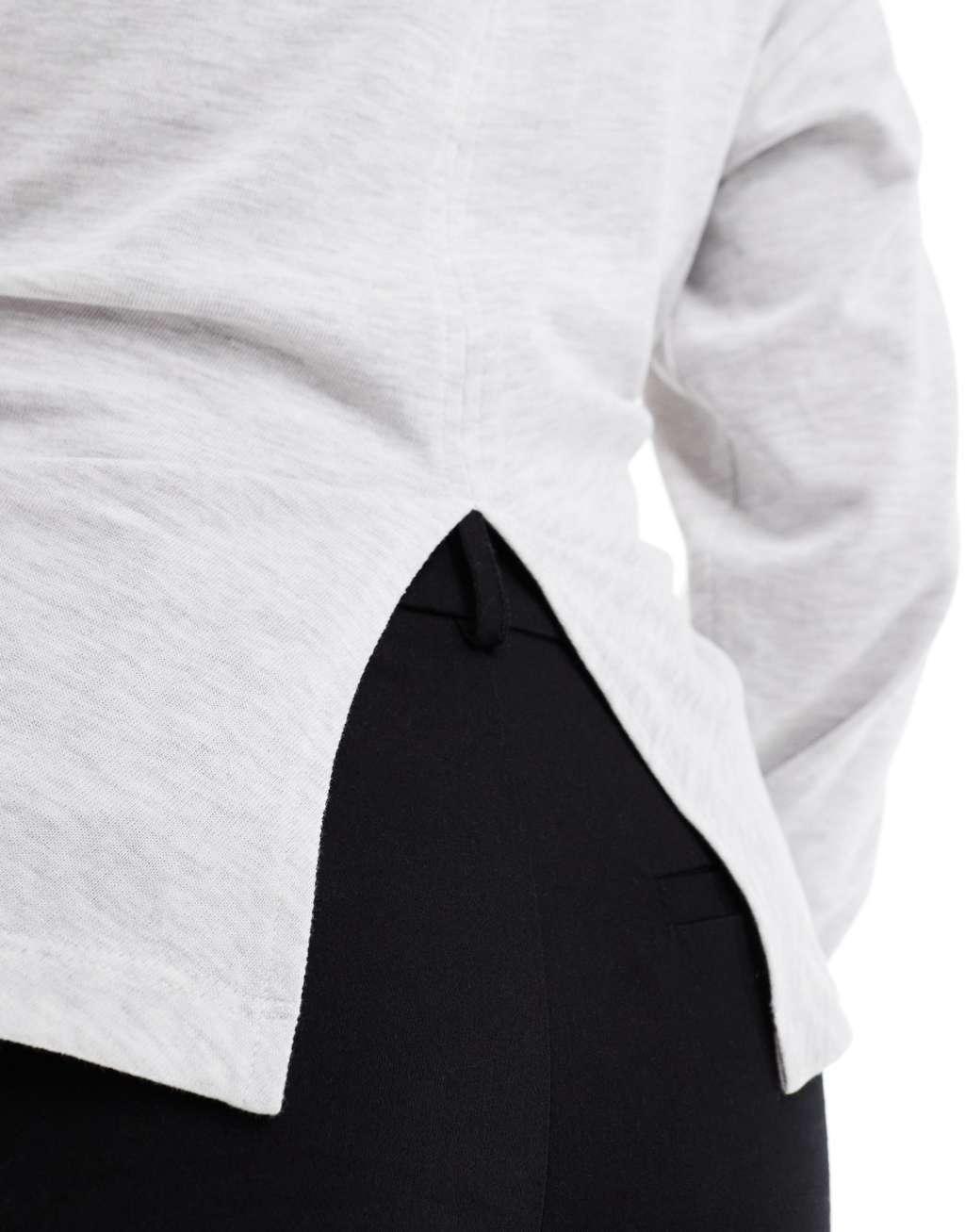 ASOS DESIGN corset waist long sleeve tee in heathered ice Product Image