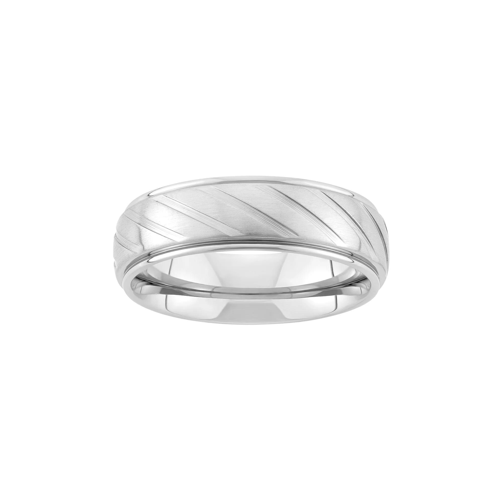 Stainless Steel Diagonal Stripe Wedding Band - Men, Men's, Size: 13, Grey Product Image