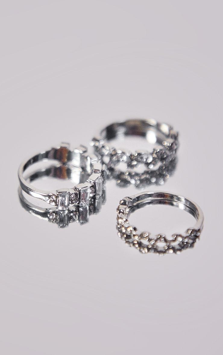 Silver Diamante Baguette 3 Pack Ring Set Product Image