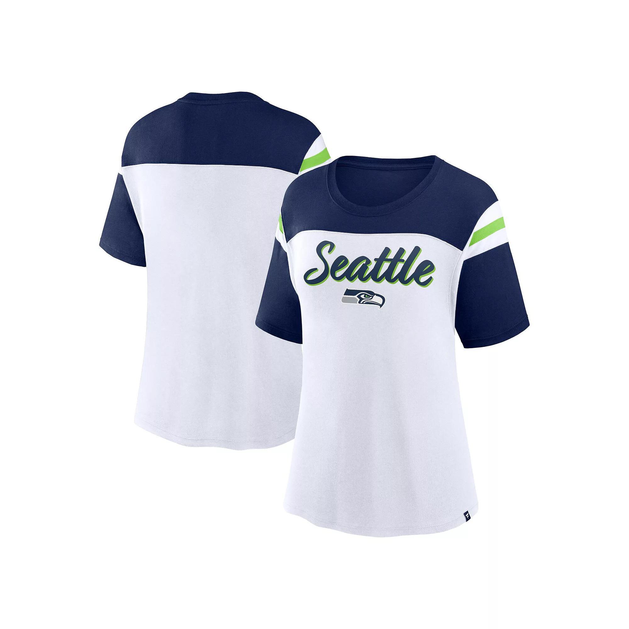 Women's Fanatics White/College Navy Seattle Seahawks Cheer Chant Fashion T-Shirt, Size: 3XL Product Image
