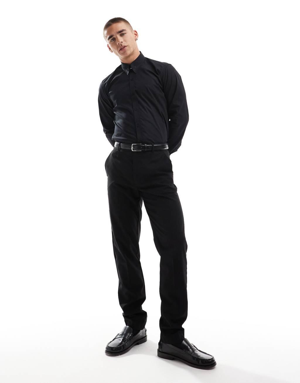 Shelby and Sons roslin smart shirt in black with collar bar detail Product Image