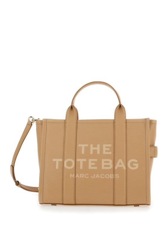 MARC JACOBS 'the Medium Tote Bag' Beige Shoulder Bag With Logo In Brown Product Image