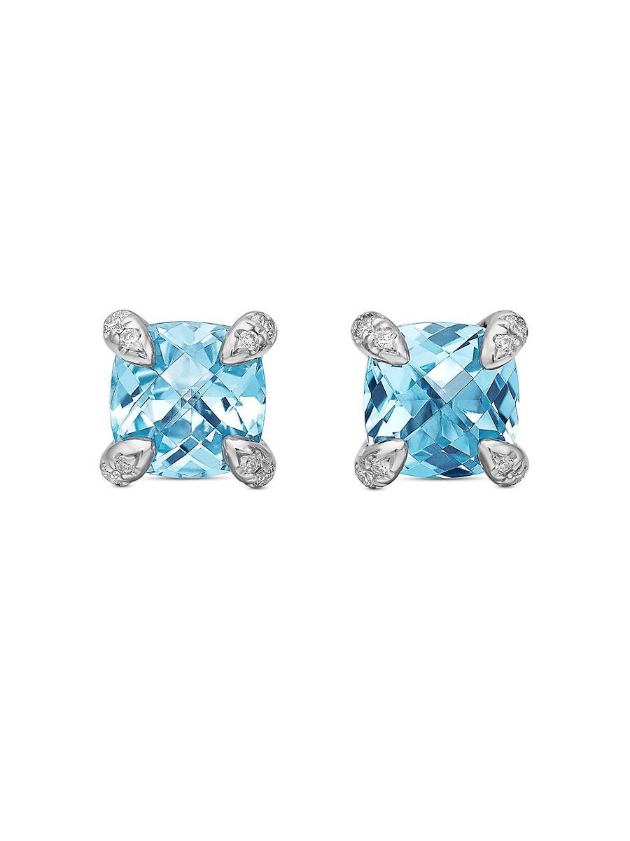 Chatelaine Stud Earrings with Gemstsones and Diamonds in Silver, 6mm Product Image