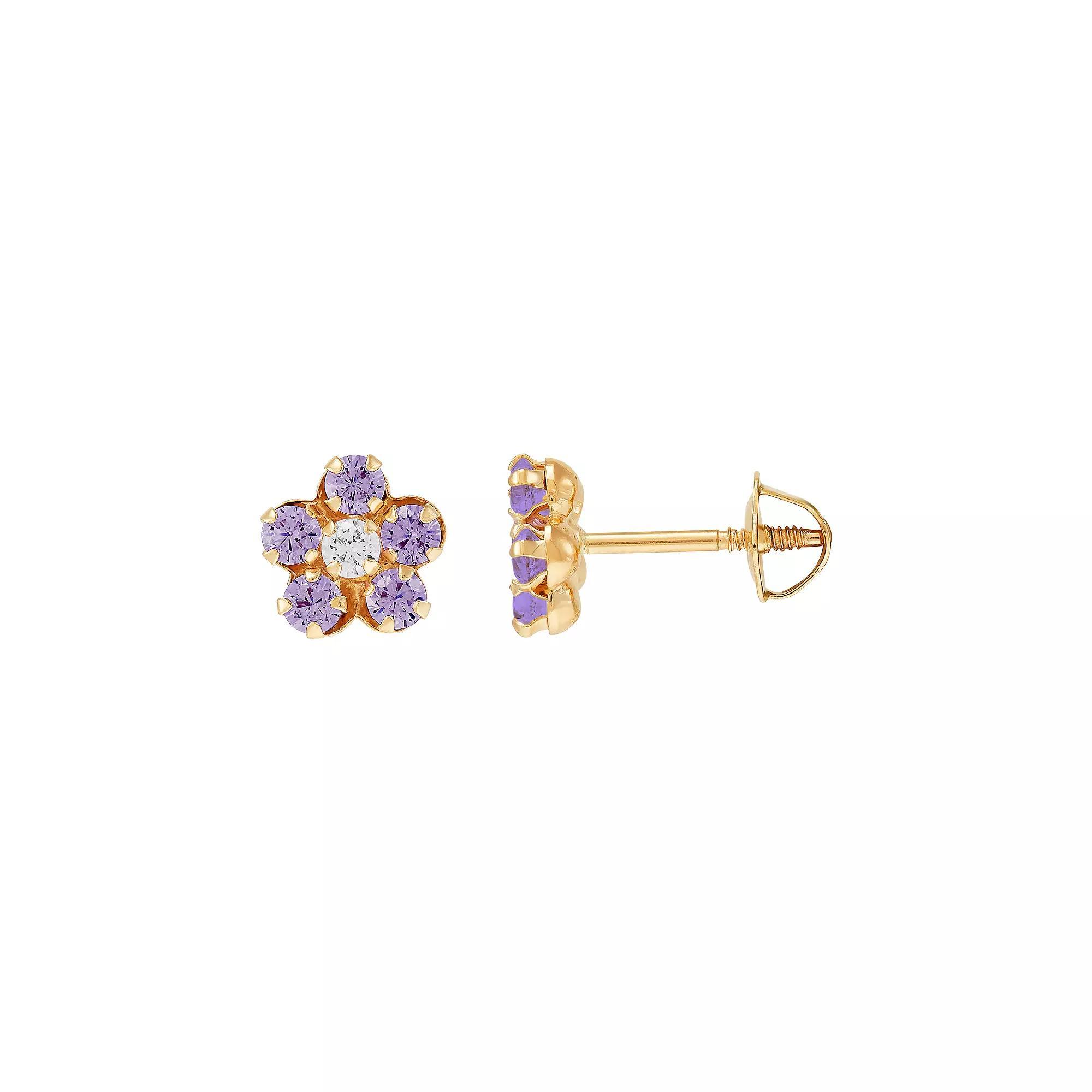 14k Gold Cubic Zirconia Flower Earrings, Womens Product Image