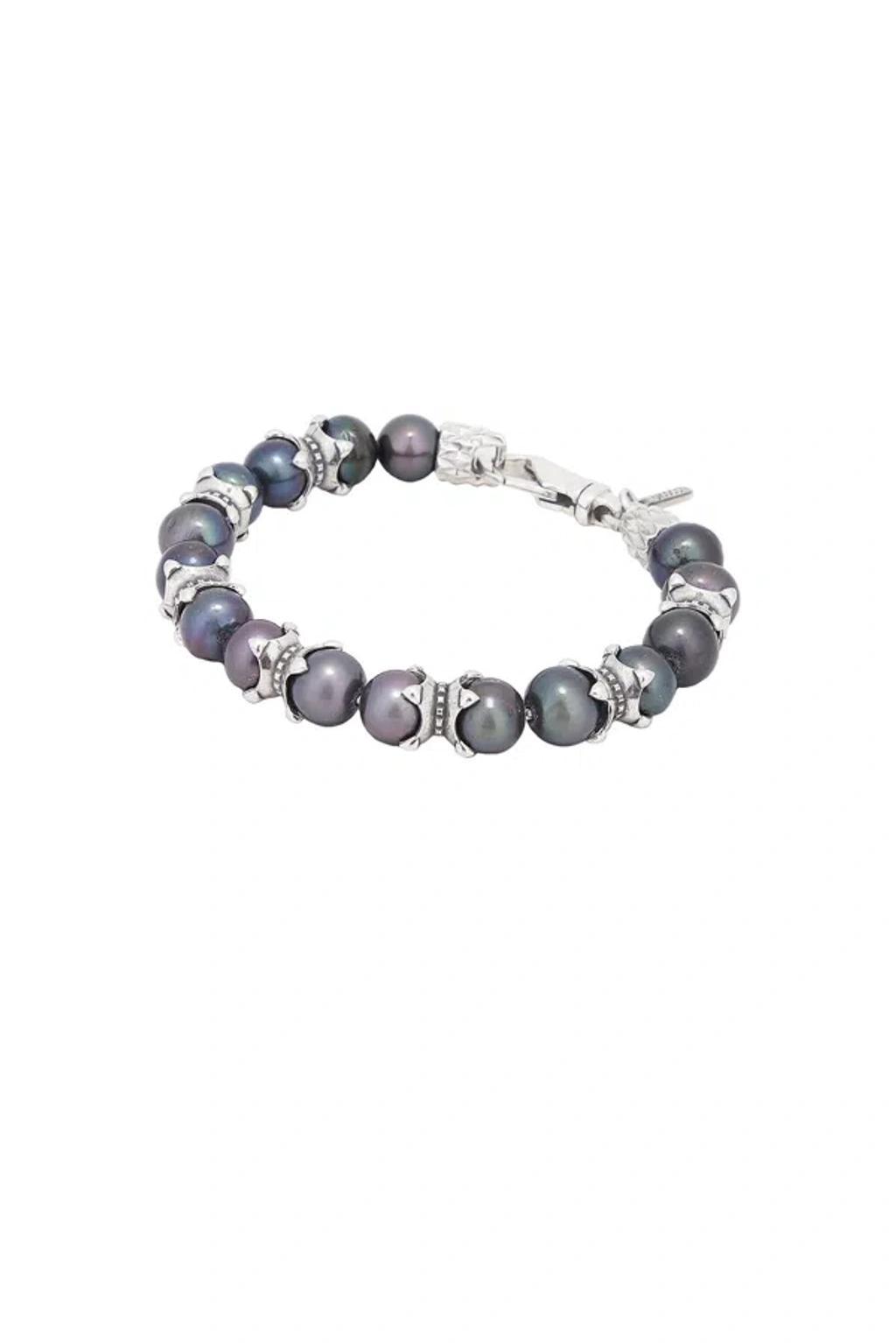 EMANUELE BICOCCHI Black Pearl Bracelet With Claws In Black & Silver Product Image