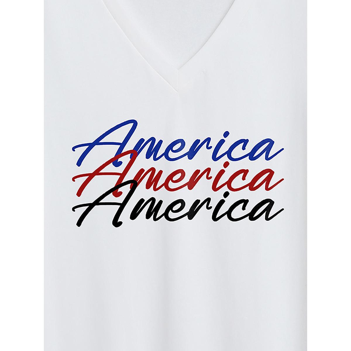 Plus Size American Print V-Neck T-Shirt Originalwhite Women Non Country V-neck Everyday-Casual T-shirts BloomChic 30/6X Product Image