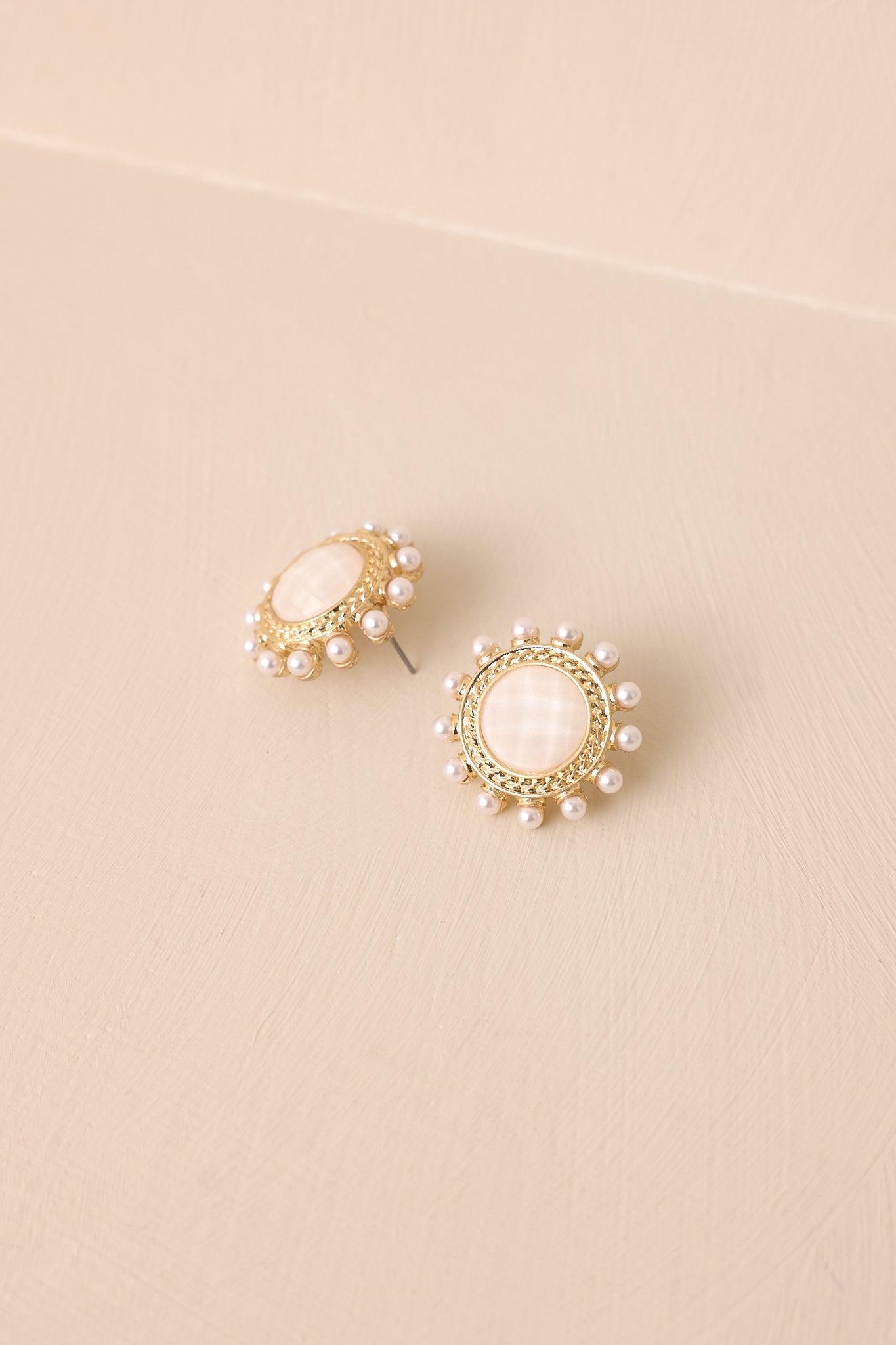 Around The World White & Gold Textured Earrings Product Image