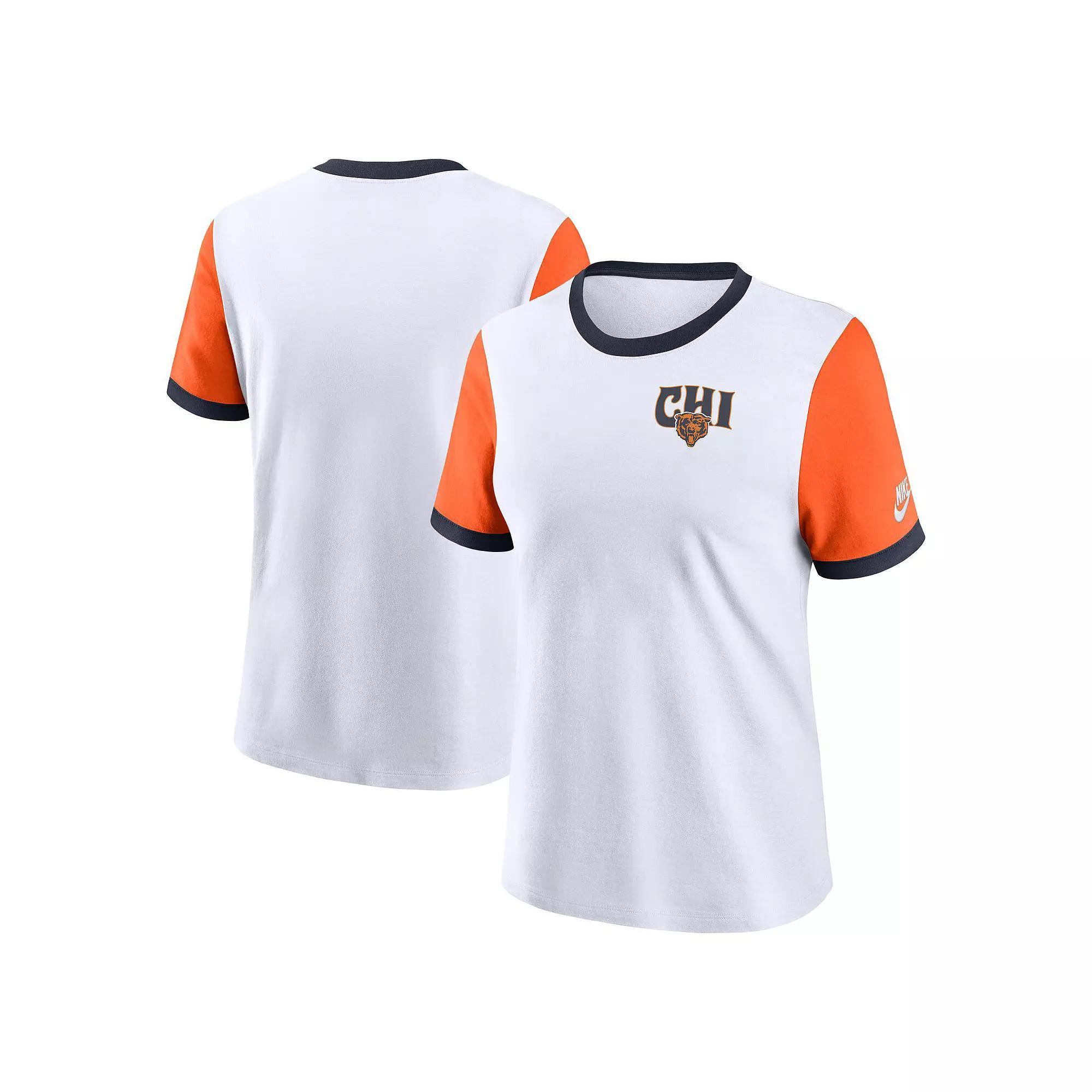 Women's Nike White Chicago Bears Rewind Ringer Tri-Blend T-Shirt, Size: Medium Product Image