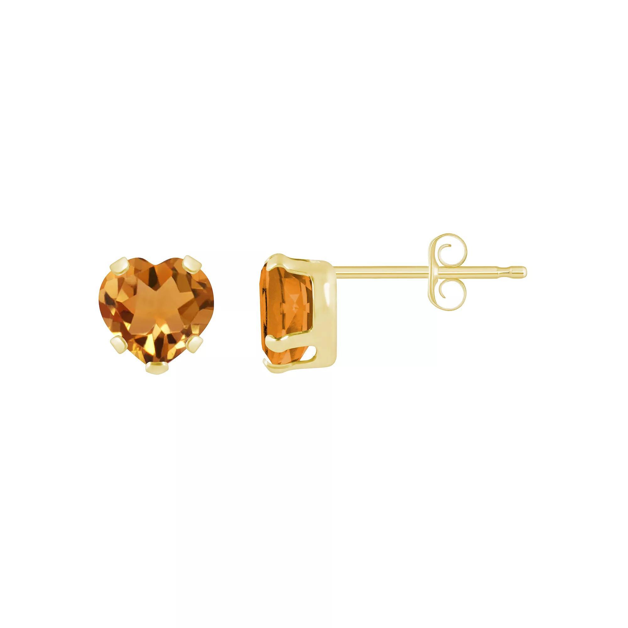 Celebration Gems 10k Gold 5 mm Heart Shape Gemstone Stud Earrings, Women's, Citrine Product Image