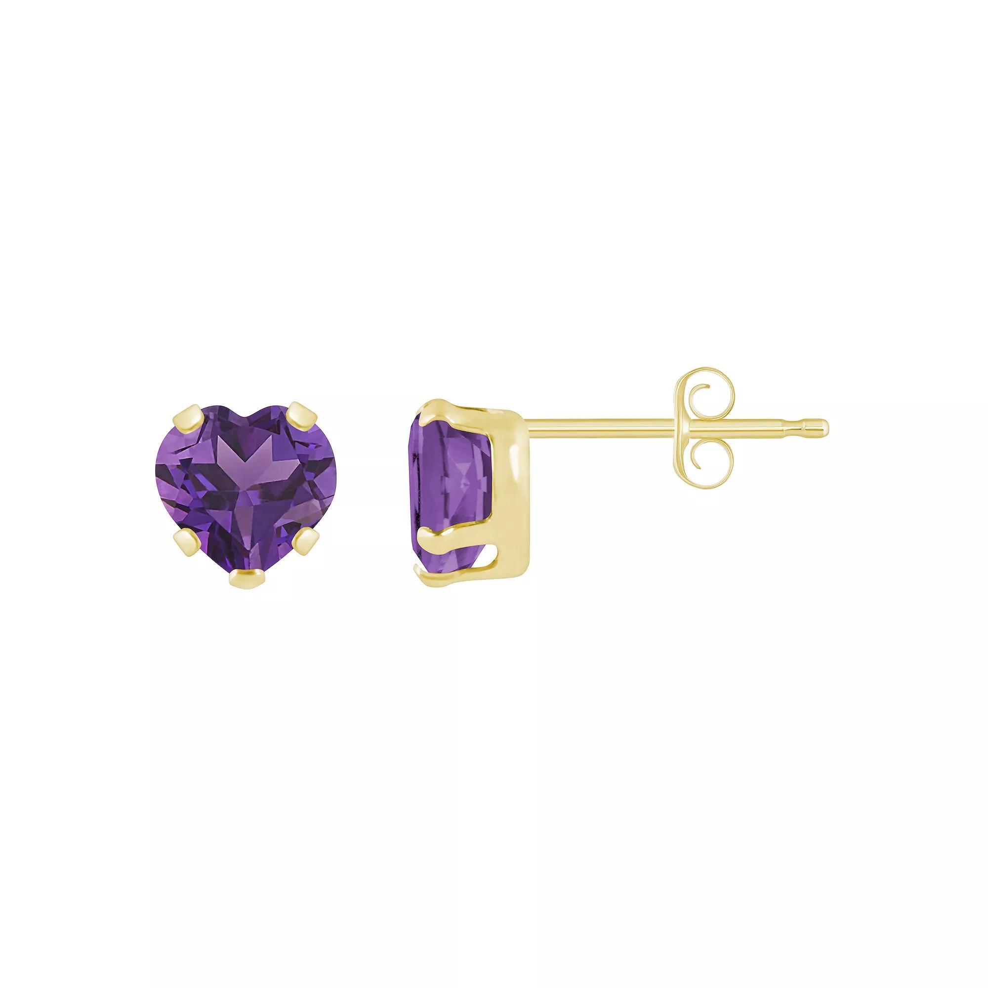 Celebration Gems 10k Gold 5 mm Heart Shape Gemstone Stud Earrings, Women's, Purple Product Image
