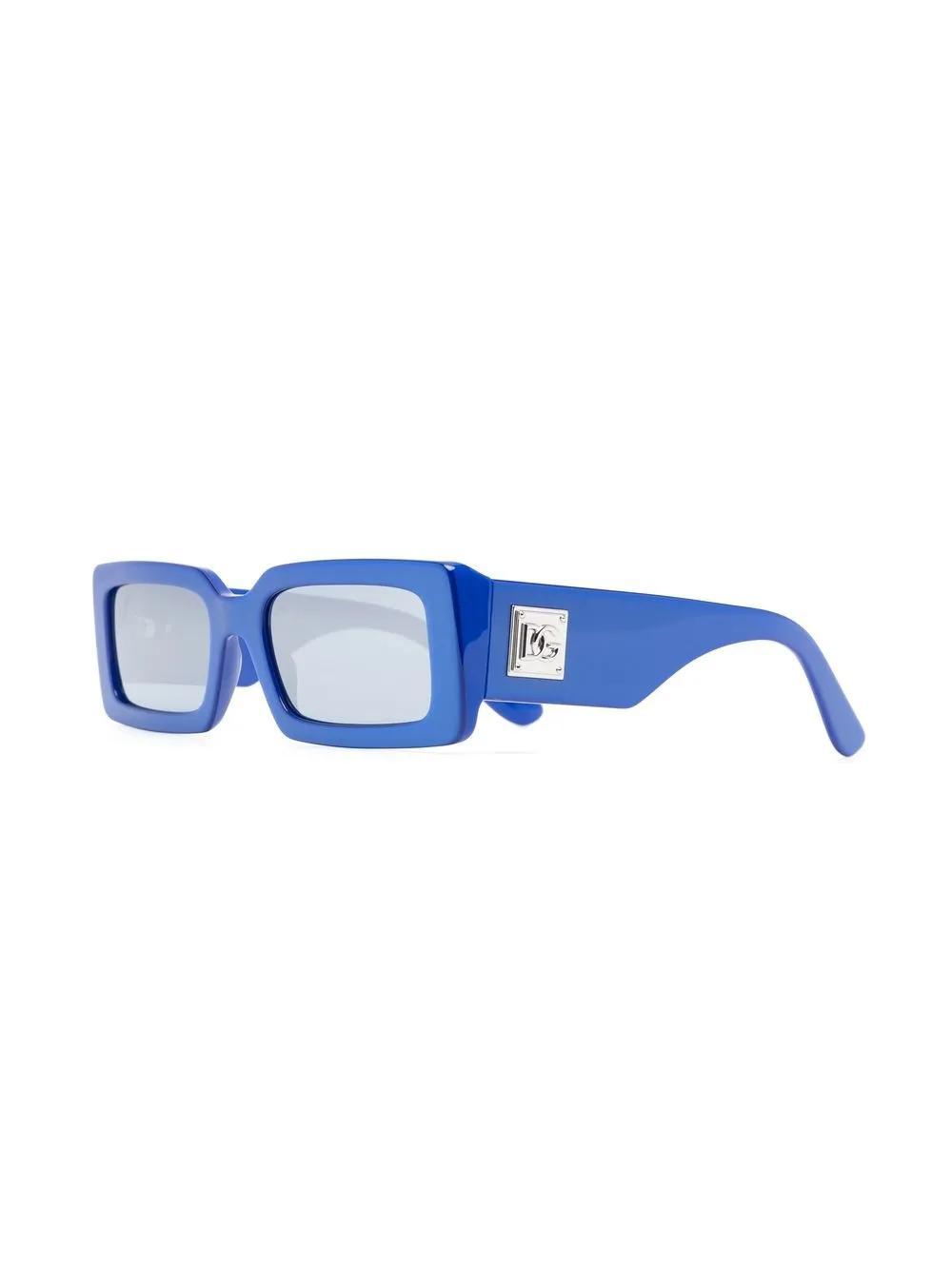 DOLCE & GABBANA Logo-plaque Rectangle-frame Sunglasses In Blue Product Image