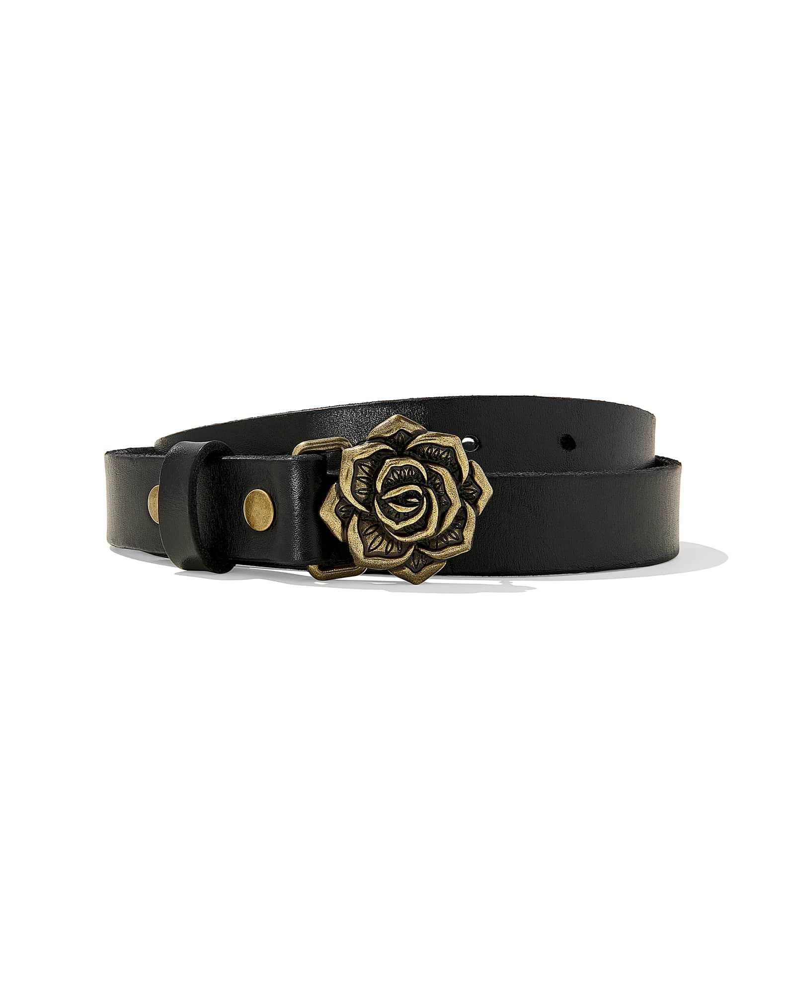 Rose Buckle Belt in Black Leather Product Image