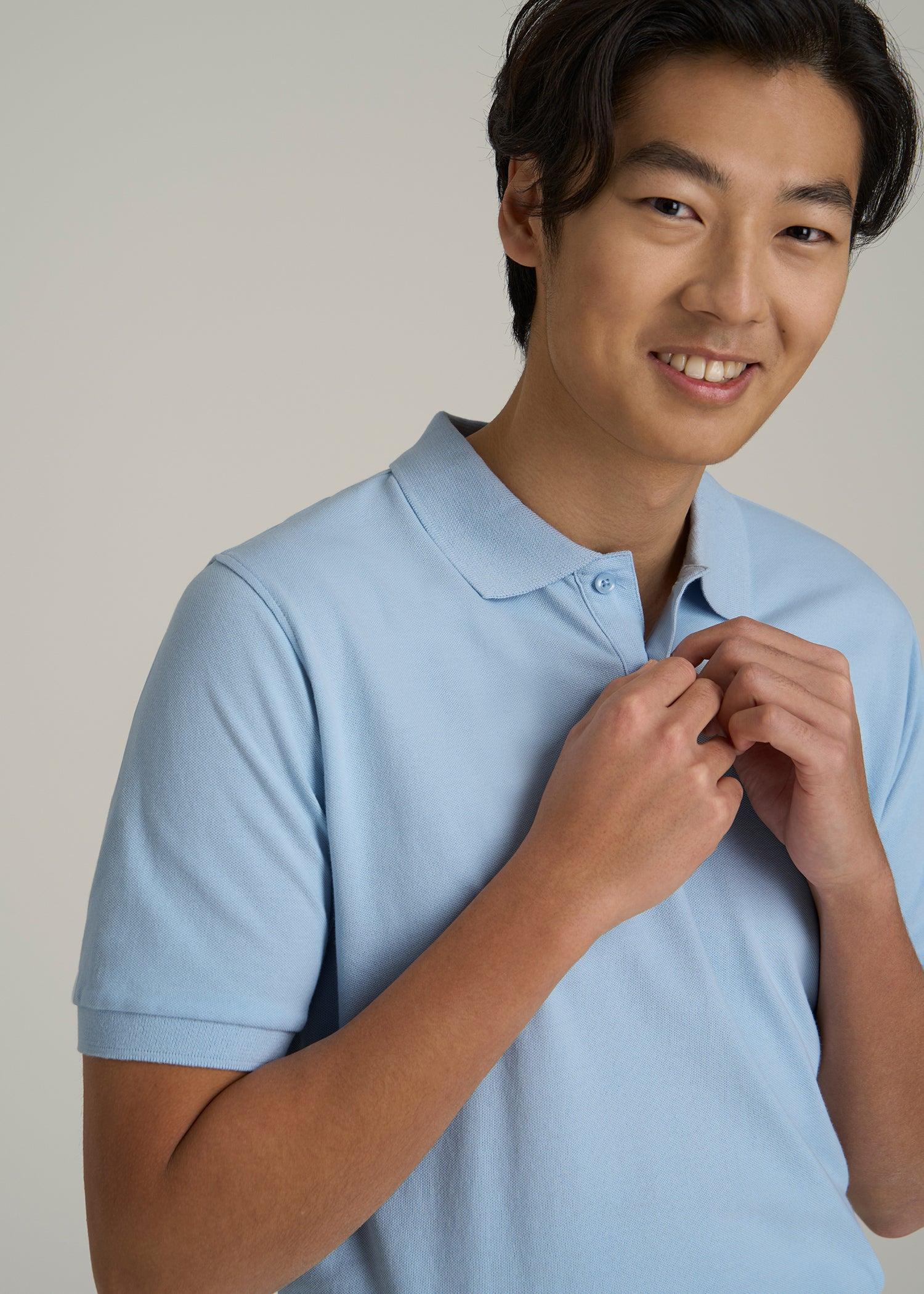 Classic Polo with Embroidered Logo for Tall Men in Ice Blue Male Product Image