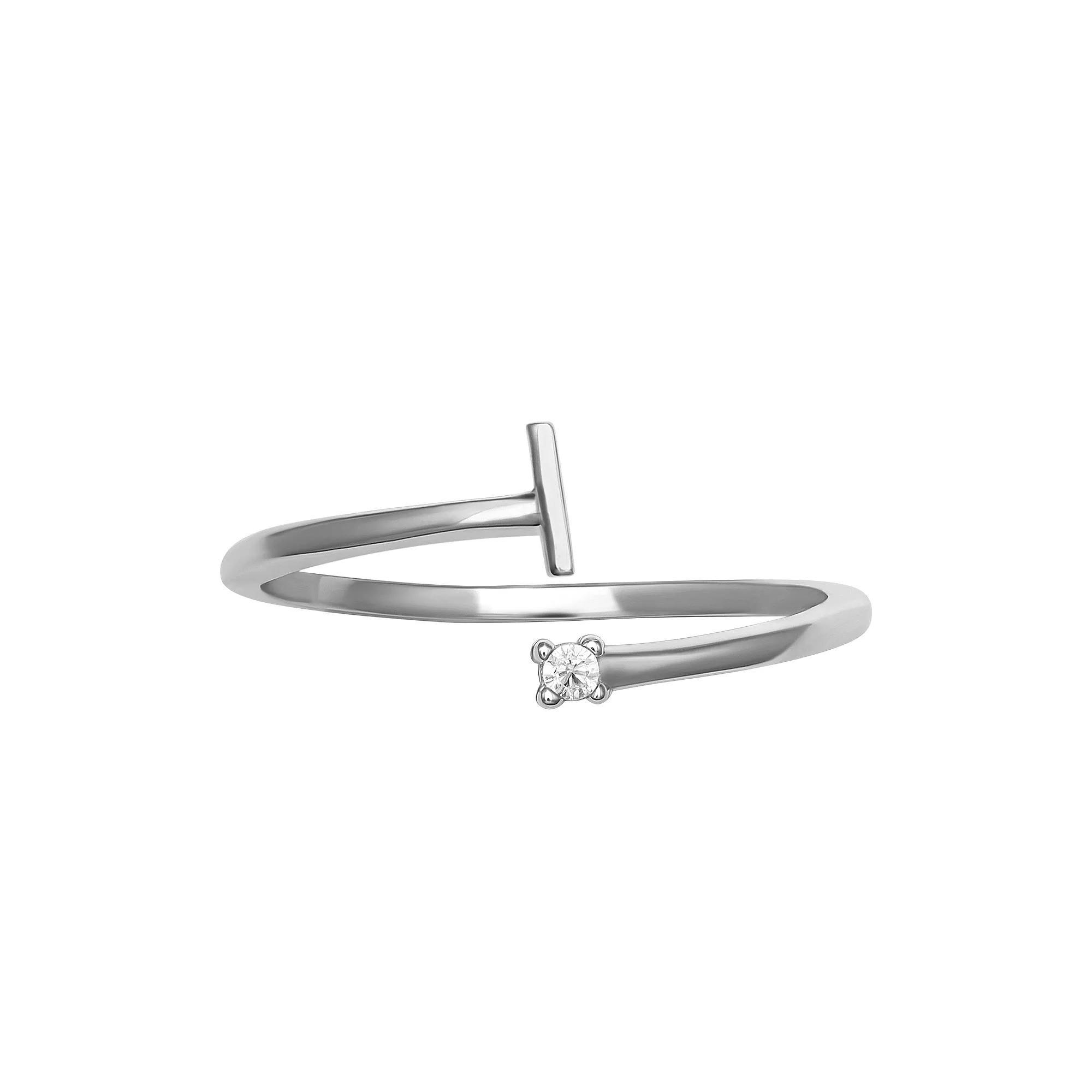 PRIMROSE Sterling Silver Cubic Zirconia Initial Bypass Band Ring, Womens Sterling Silver I Product Image
