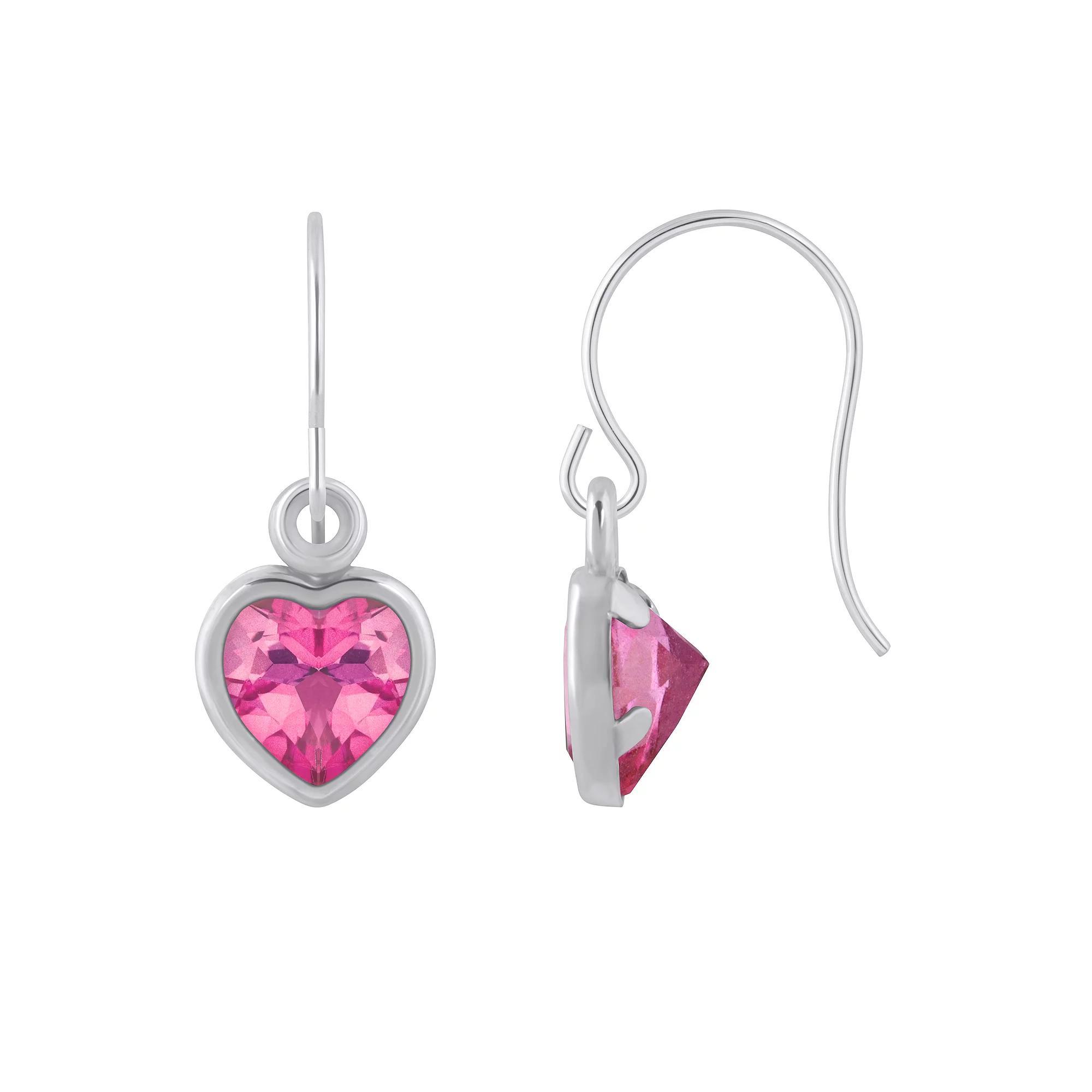 Celebration Gems Sterling Silver 5 mm Heart Shape Gemstone Drop Earrings, Women's, Pink Topaz Product Image