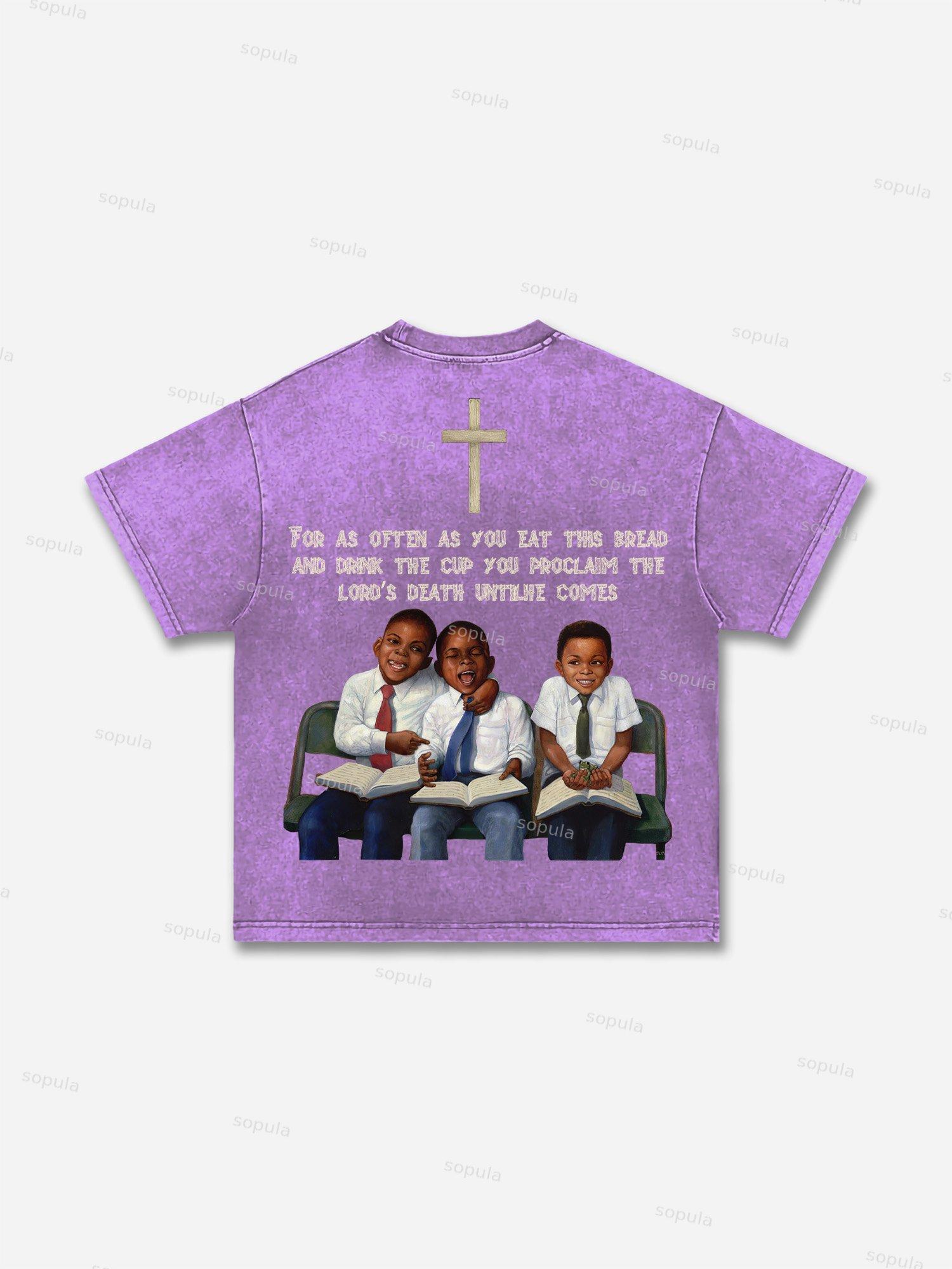 First Sunday Retro Graphic Print Acid Washed T-Shirt Product Image