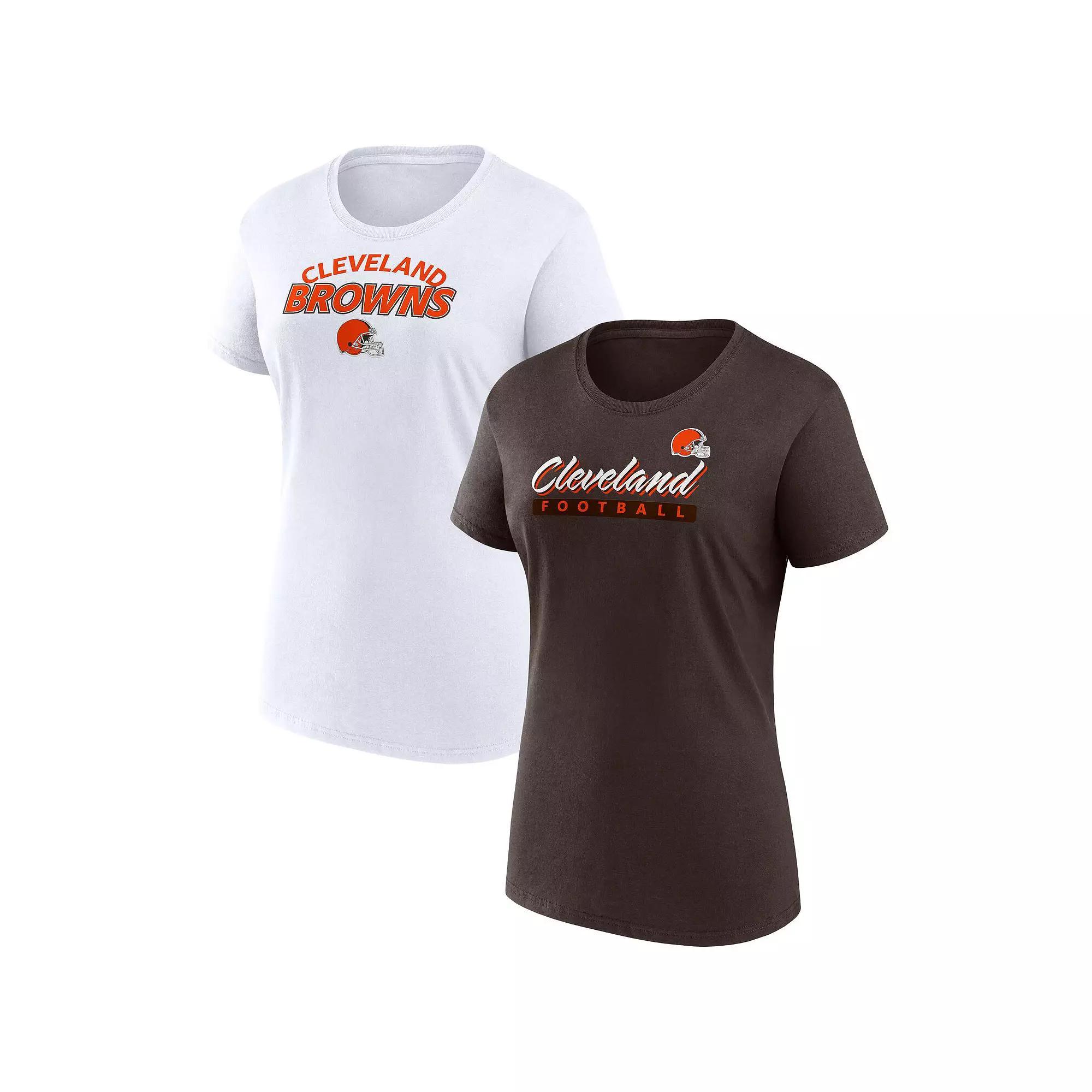 Women's Fanatics Branded  Brown/White Cleveland Browns Risk Two-Pack T-Shirt Set, Size: Large Product Image