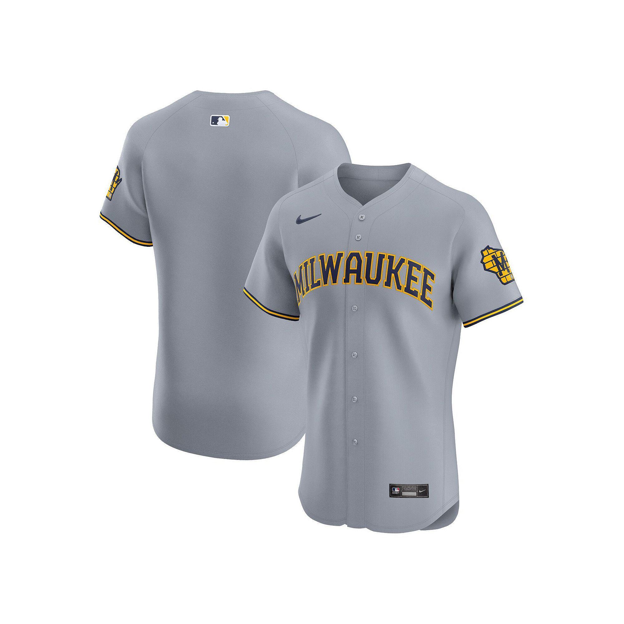 Men's Nike Gray Milwaukee Brewers Road Vapor Premier Elite Patch Jersey,  Product Image