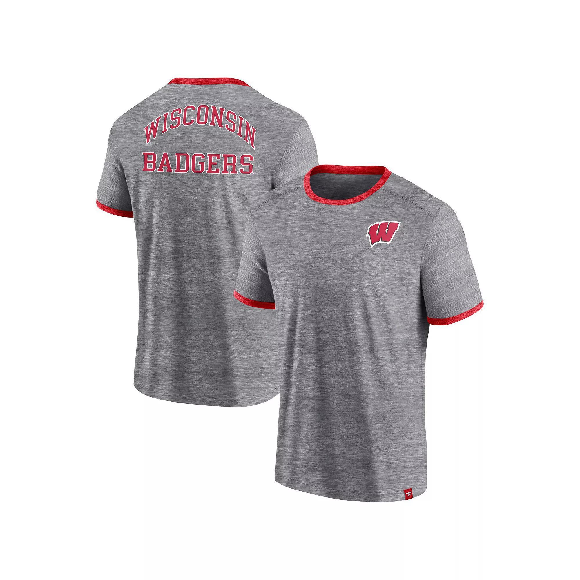 Men's Fanatics Branded Heather Gray Wisconsin Badgers Classic Stack Ringer T-Shirt, Size: Medium, Grey Product Image