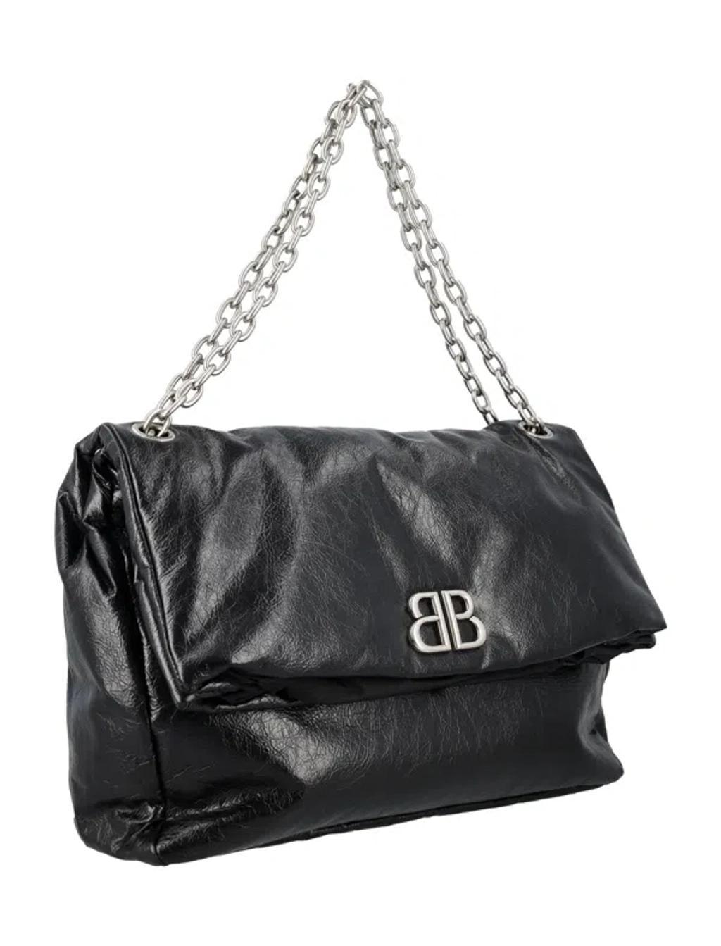 BALENCIAGA Monaco Medium Leather Shoulder Bag In Black Product Image