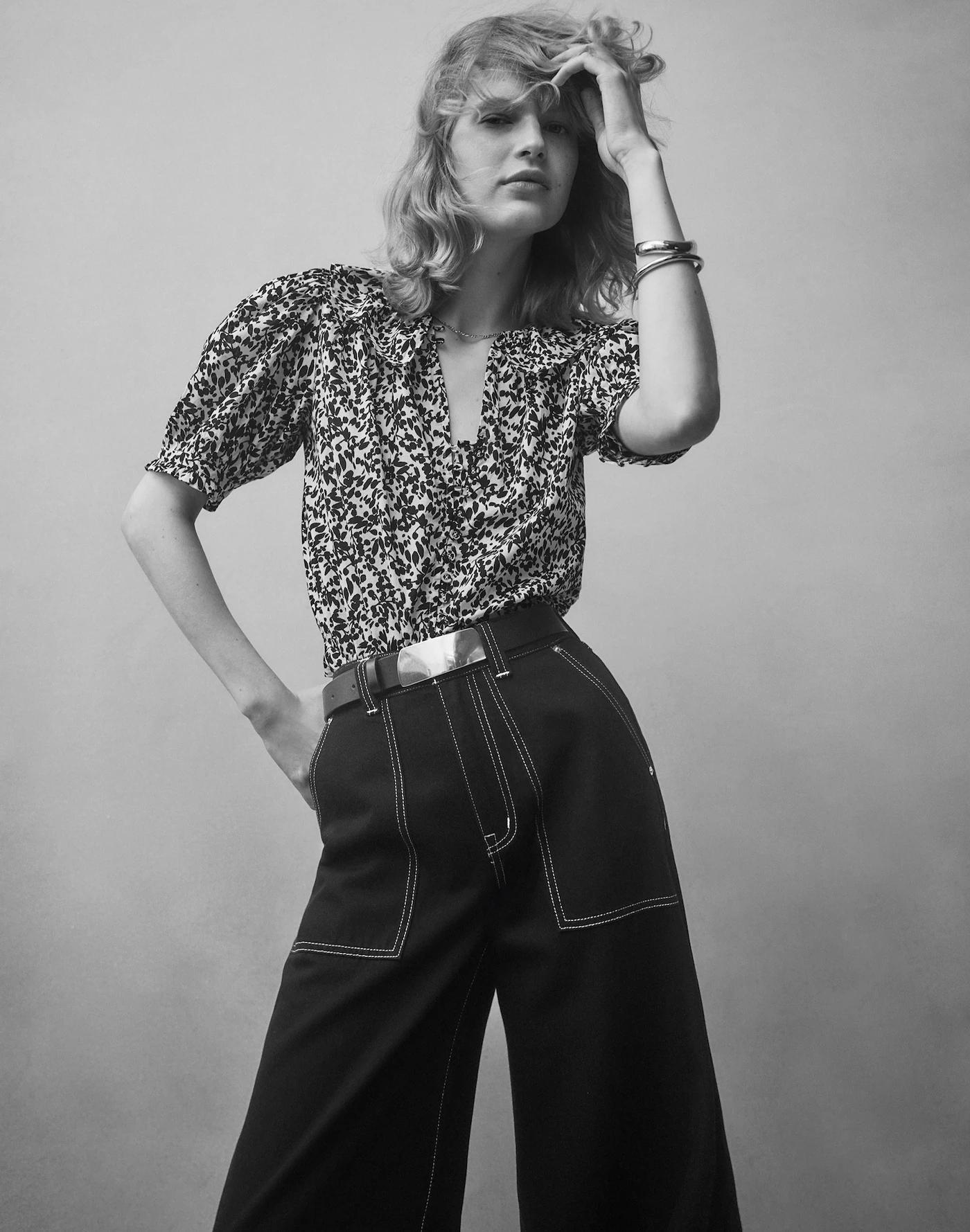 Ruffled Button-Front Top in Floral Product Image