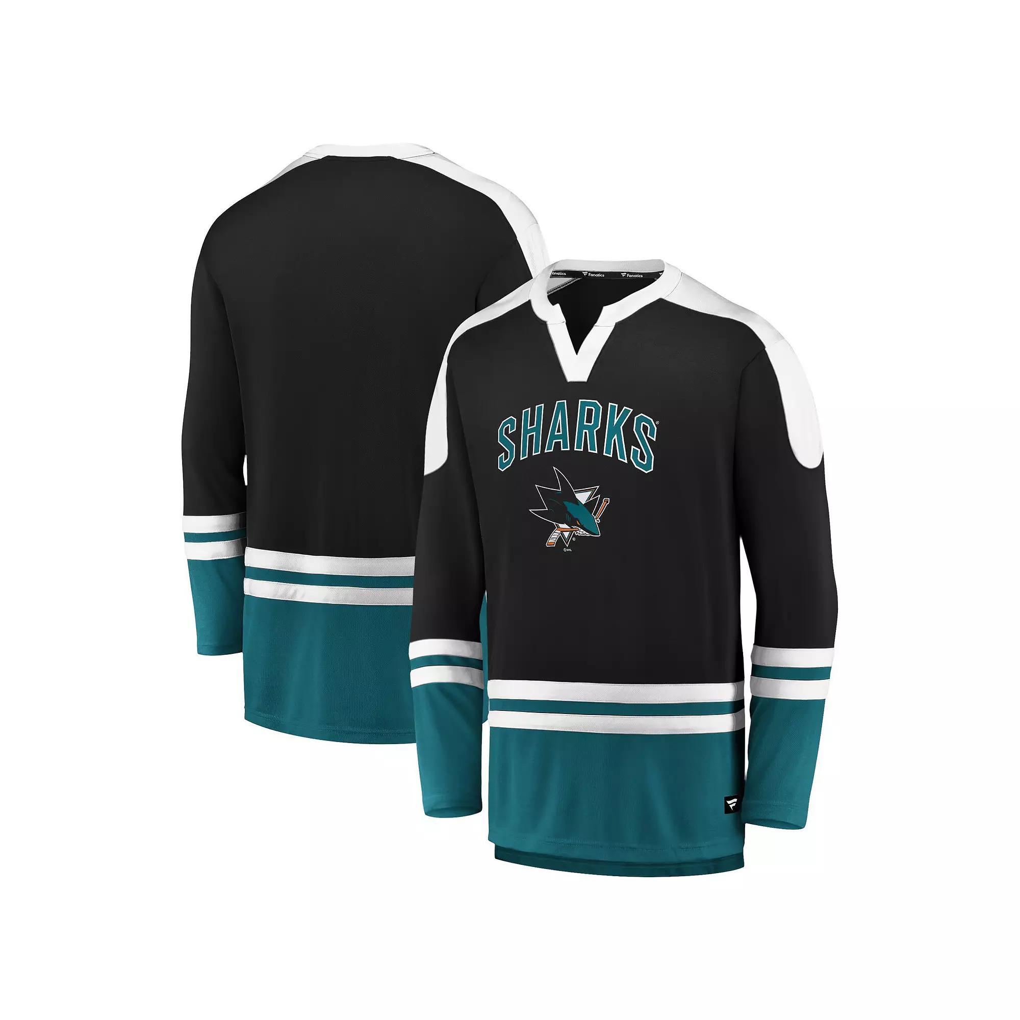 Mens Fanatics Branded Black/Teal San Jose Sharks Iconic Slapshot Long Sleeve T-Shirt Product Image