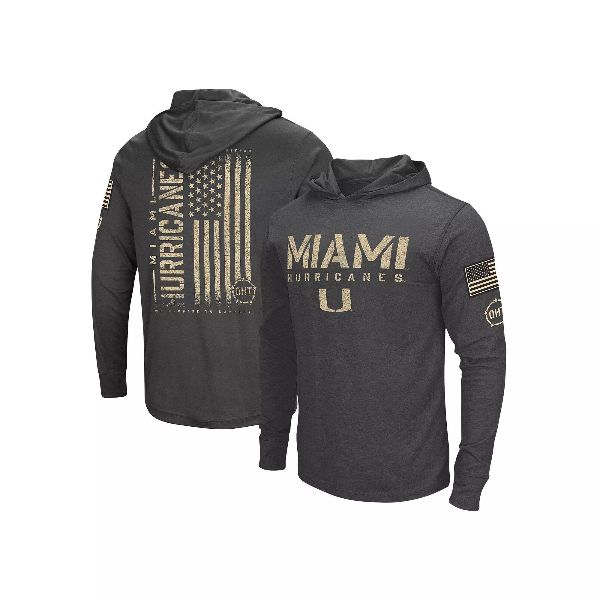 Men's Colosseum Heather Black Miami Hurricanes Team OHT Military Appreciation Long Sleeve Hoodie T-Shirt, Size: XL, Charco Product Image