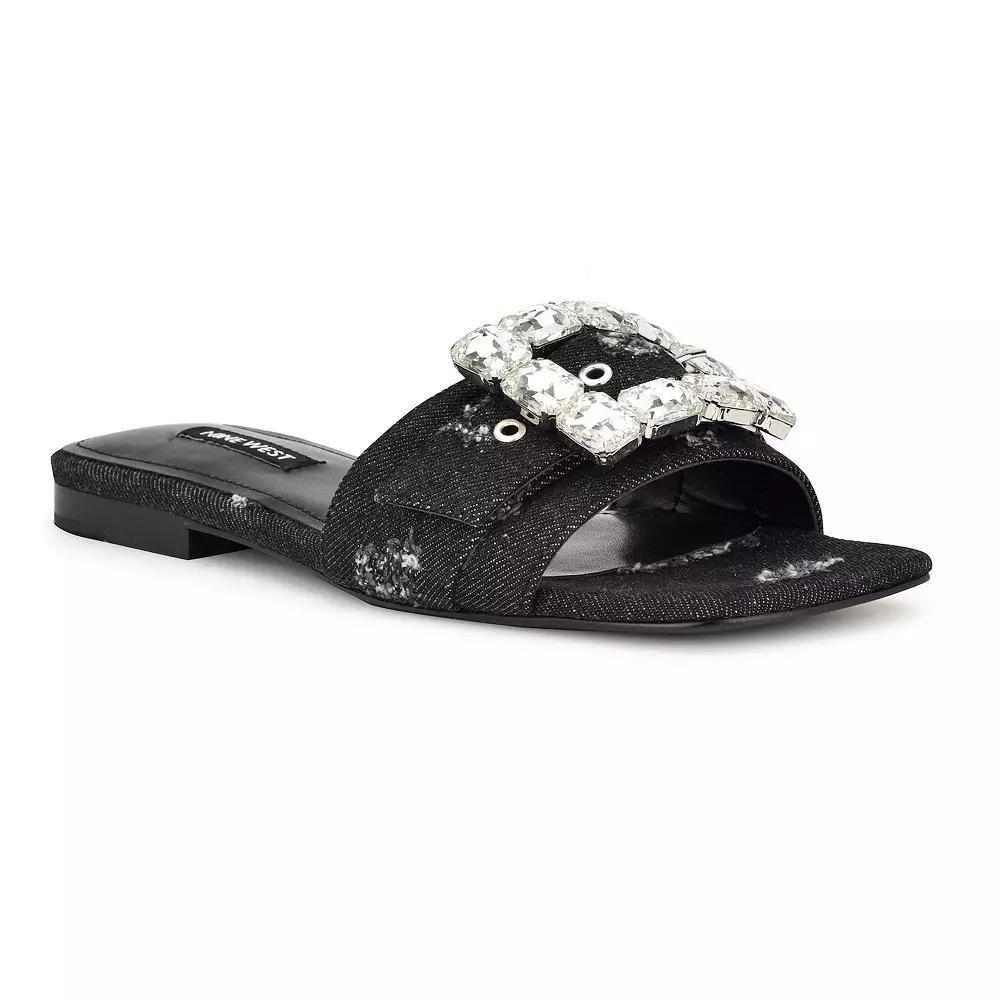 Nine West Matter Slip-on Embellished Women's Flat Sandals, Size: 7.5, Black Denim Product Image