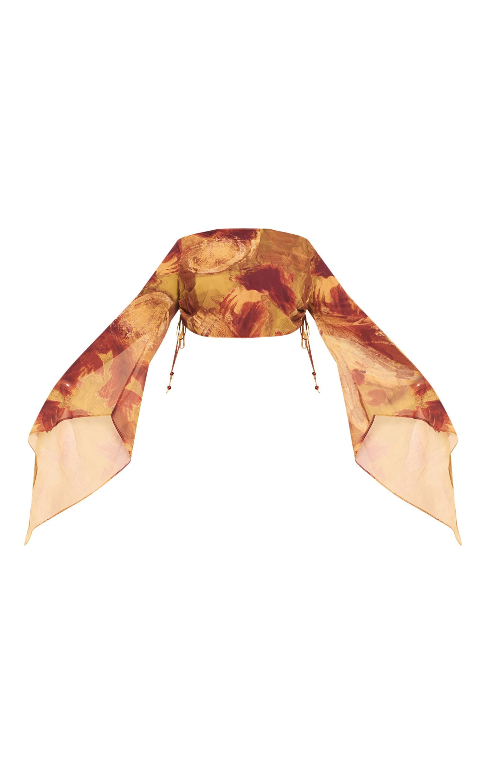 Plus Green Abstract Print Bead Trim Chiffon Beach Top Product Image