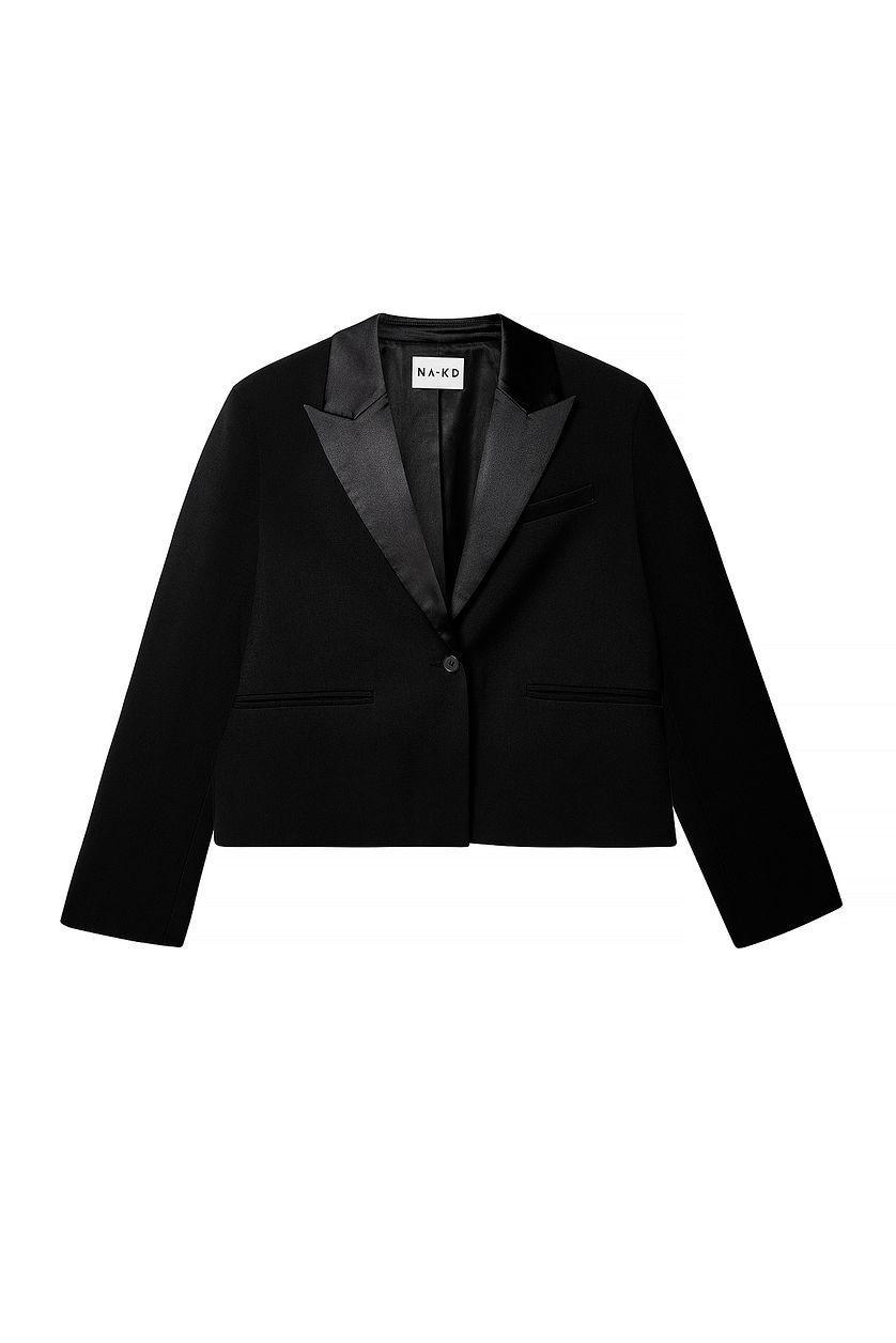 Short Oversized Satin Lapel Blazer Product Image