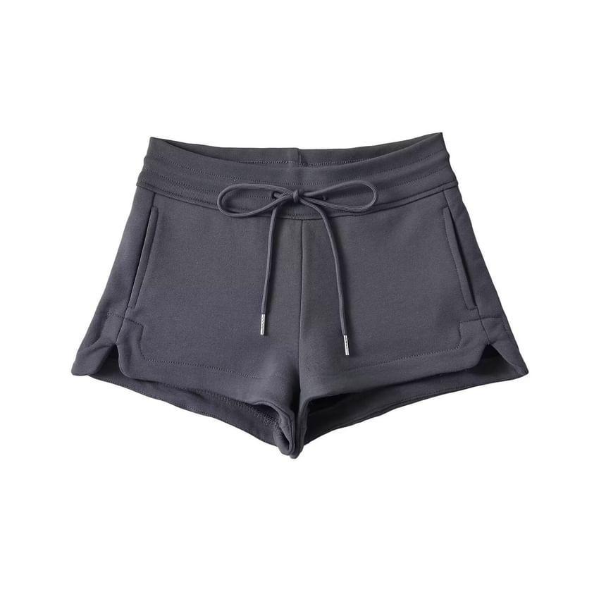 Drawstring Waist Plain Slit Sweat Shorts Product Image