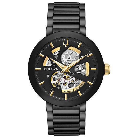 Bulova Mens Modern Automatic Black Ion-Plated Stainless Steel Skeleton Watch - 98A203 Product Image