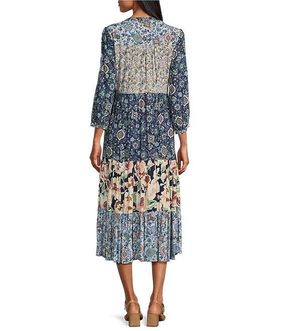 Nurture by Westbound 3/4 Sleeve Floral Button Front Midi Dress Product Image