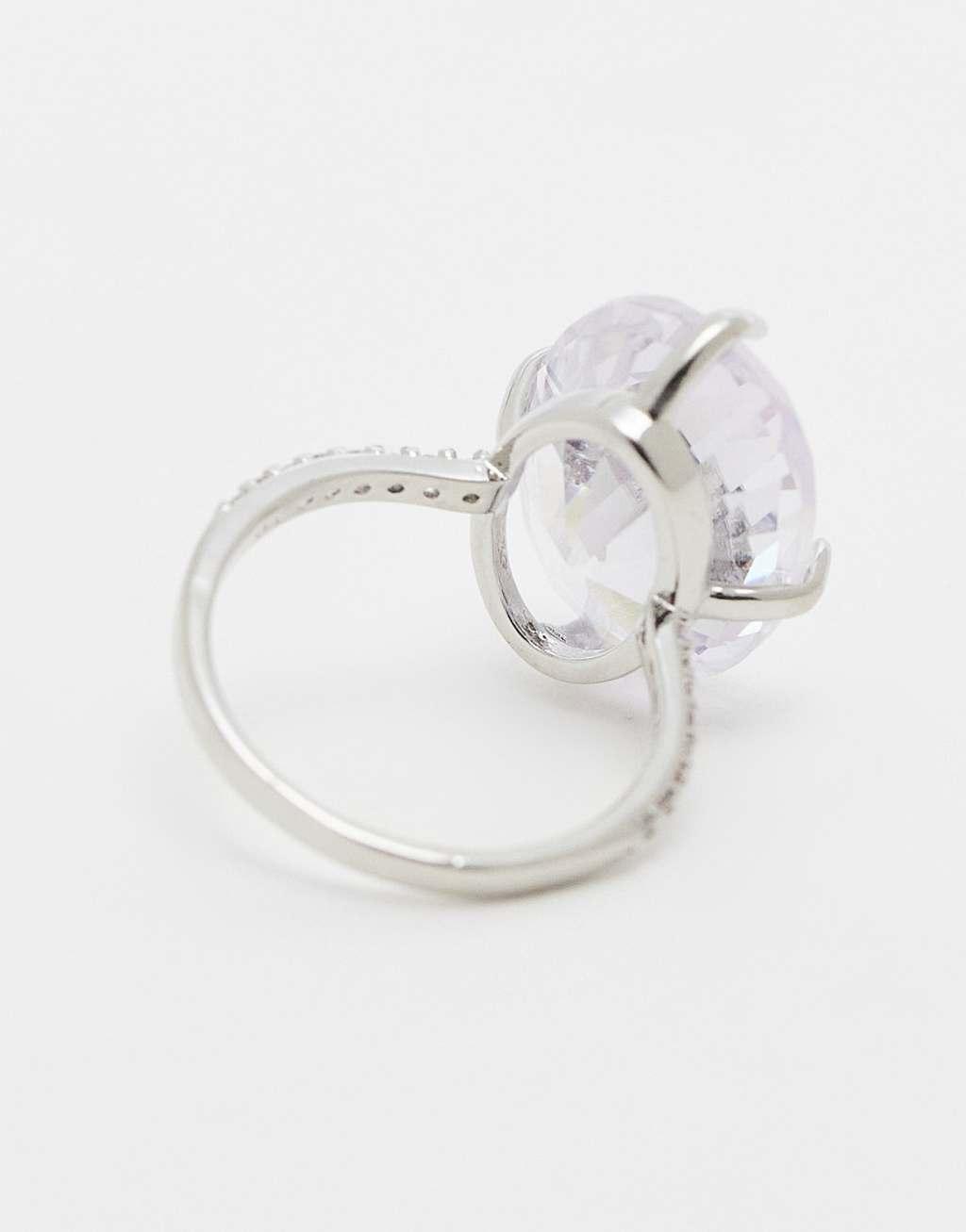 ASOS DESIGN ring with cubic zirconia stone in silver tone with gift bag Product Image