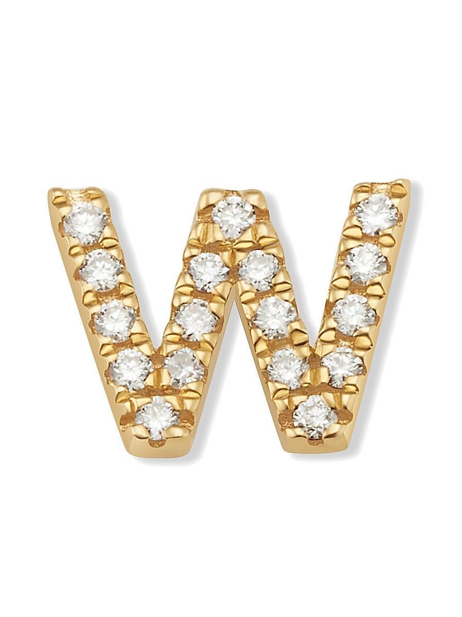 Womens 14K Yellow Gold Luxe Letter Diamond Initial Single Stud Earring Product Image