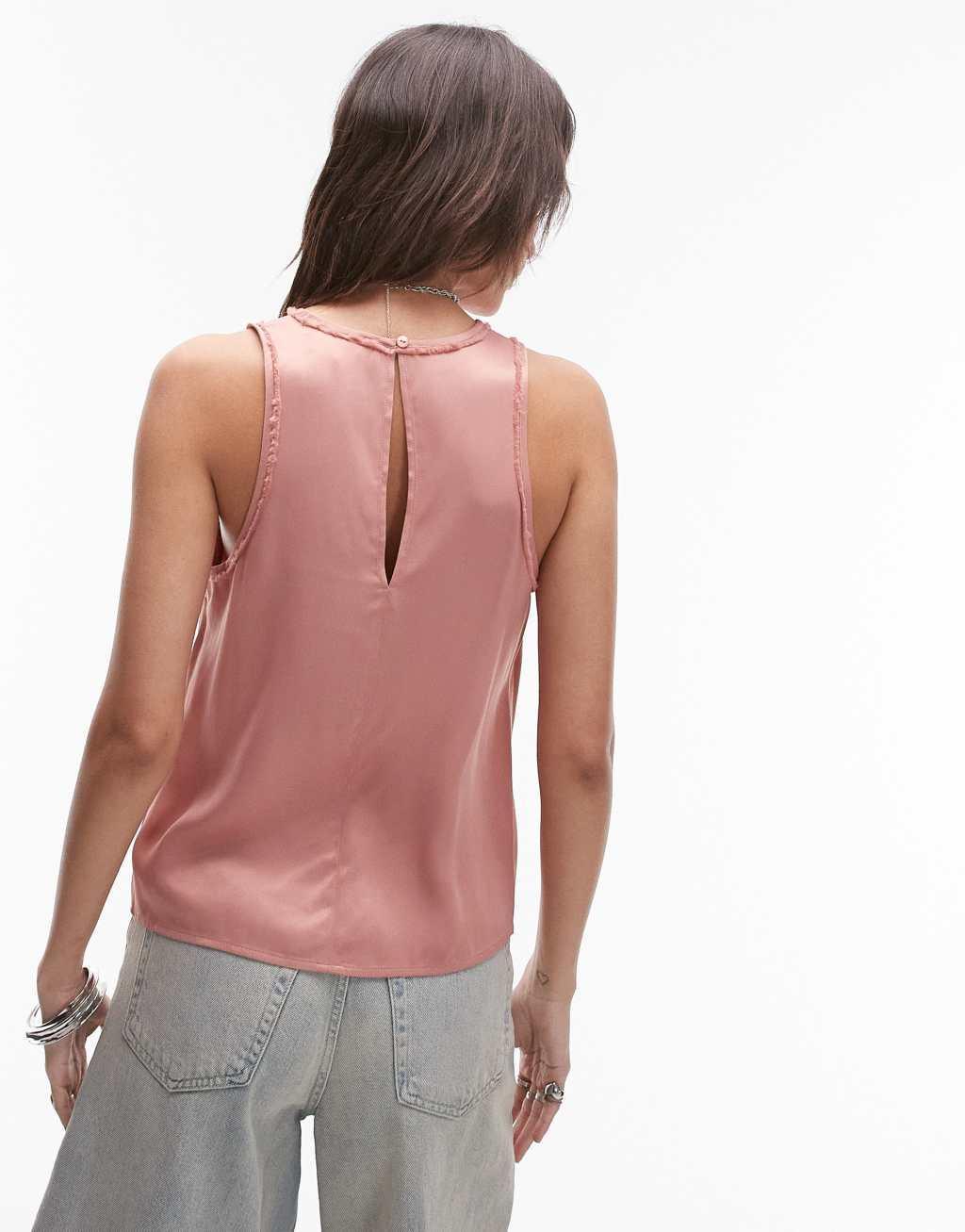 Topshop satin raw-edge racer cami top in pink - part of a set  Product Image