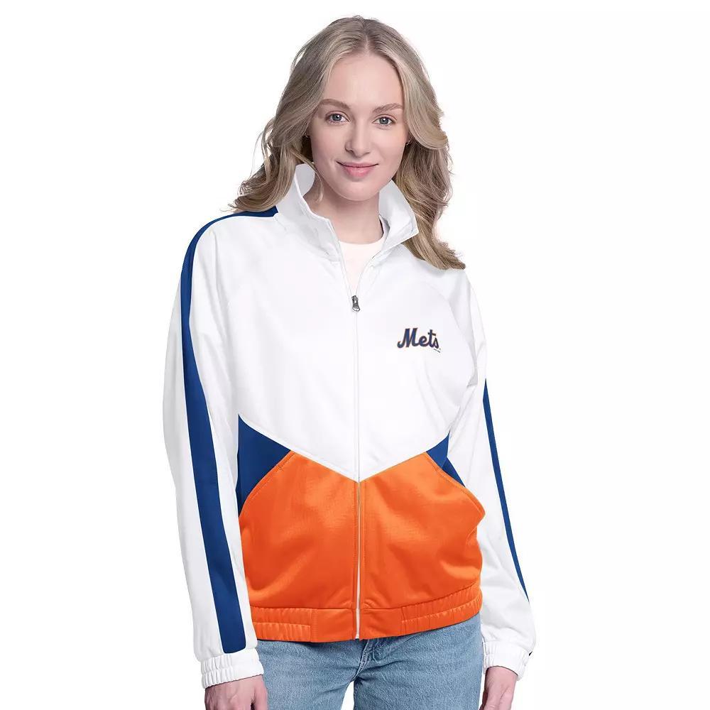 Women's G-III Sports by Carl Banks White/Royal New York Mets Rally Rhinestone Raglan Full-Zip Track Jacket,  Product Image