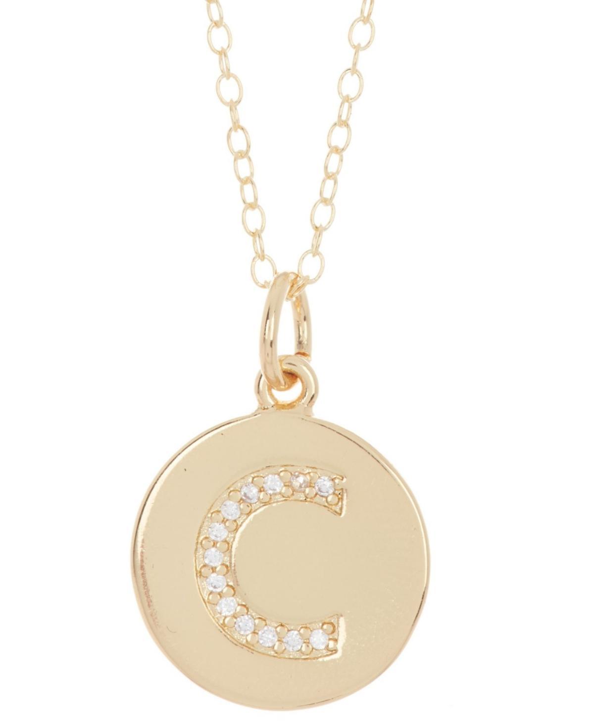 Adornia 14k Gold Plated Cubic Zirconia Engraved Letter Disc Pendant Necklace, Womens Gold Tone S Product Image