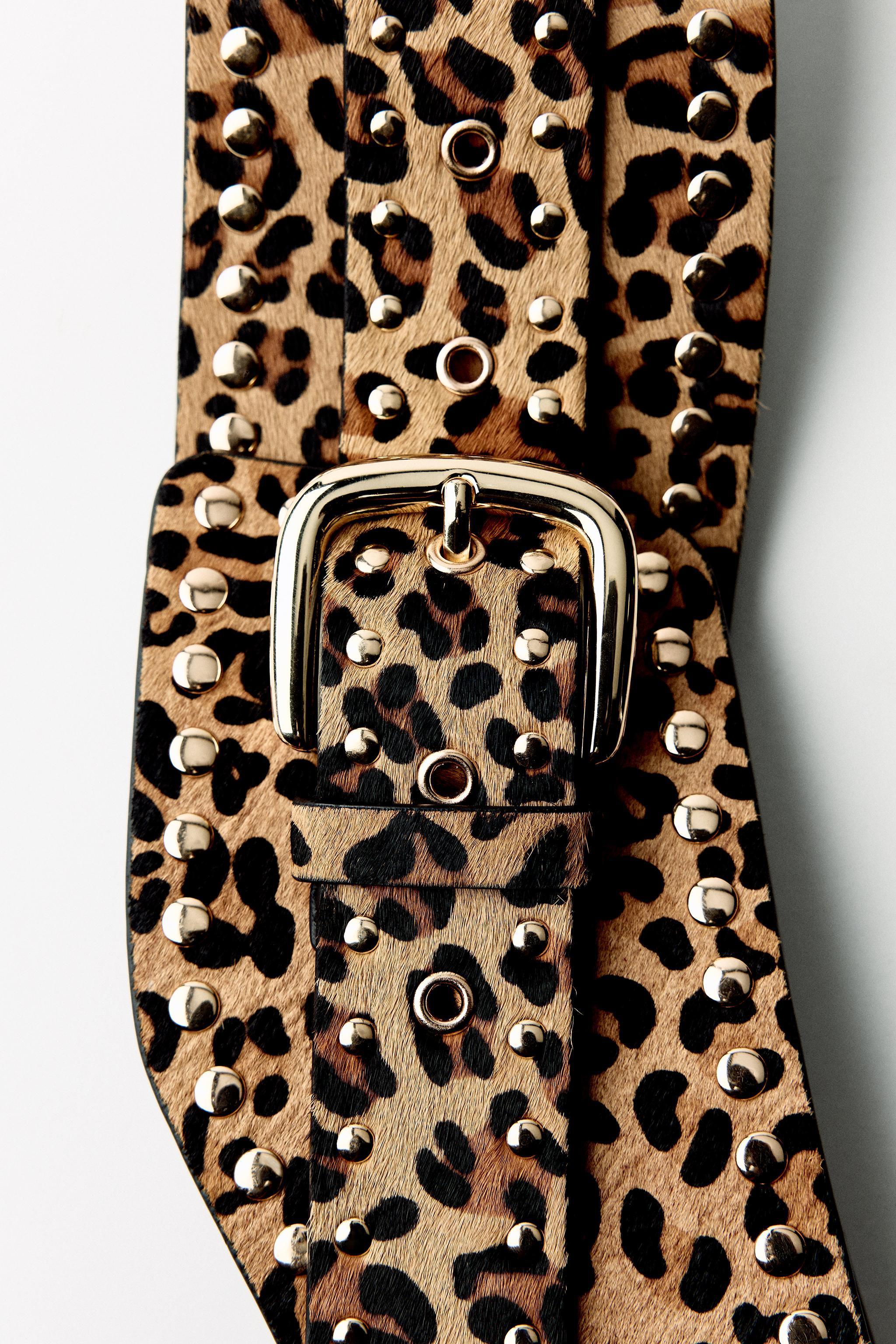 ANIMAL PRINT STUDDED LEATHER SASH BELT Product Image