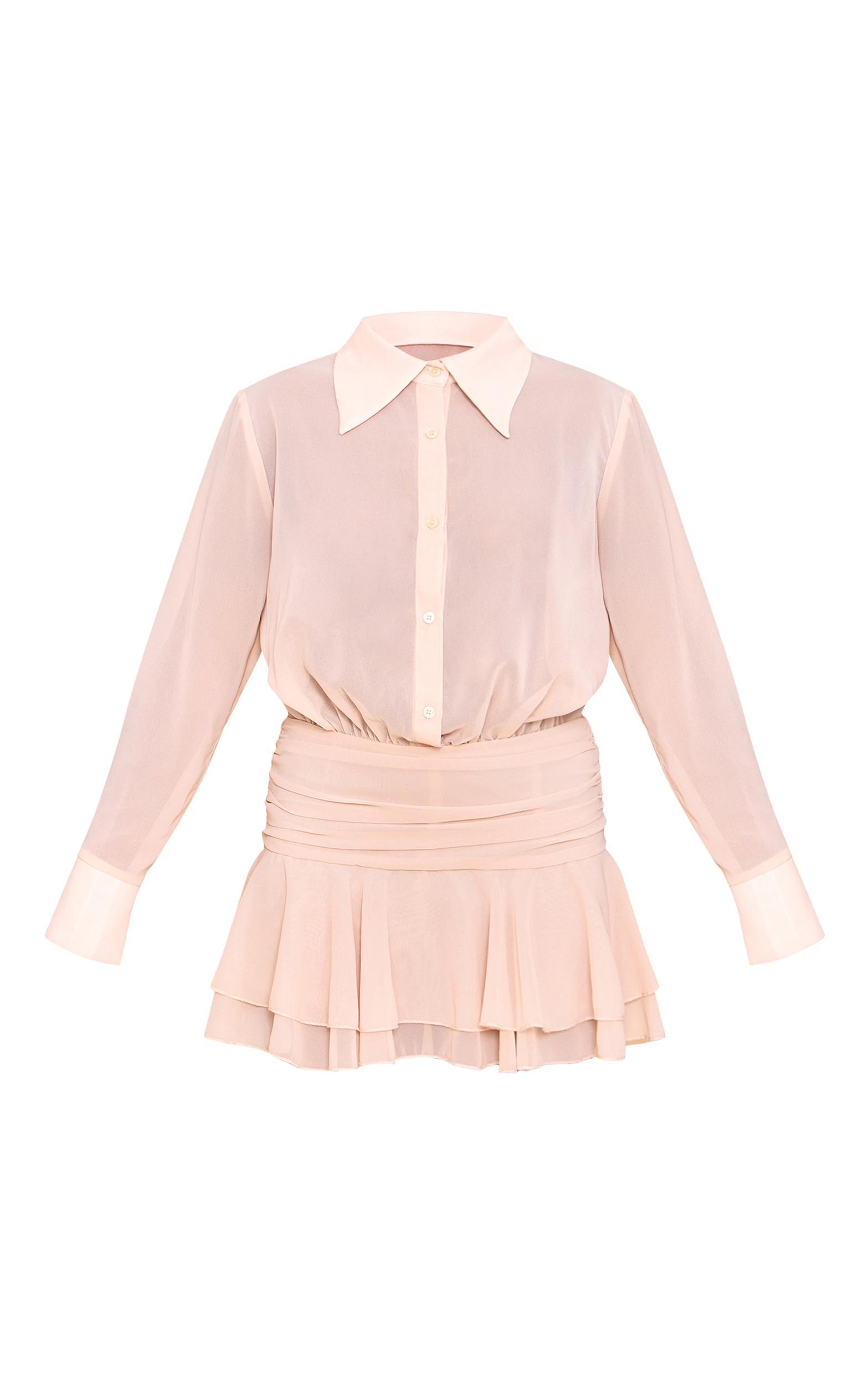 Beige Chiffon Sheer Waist Detail Romper Product Image