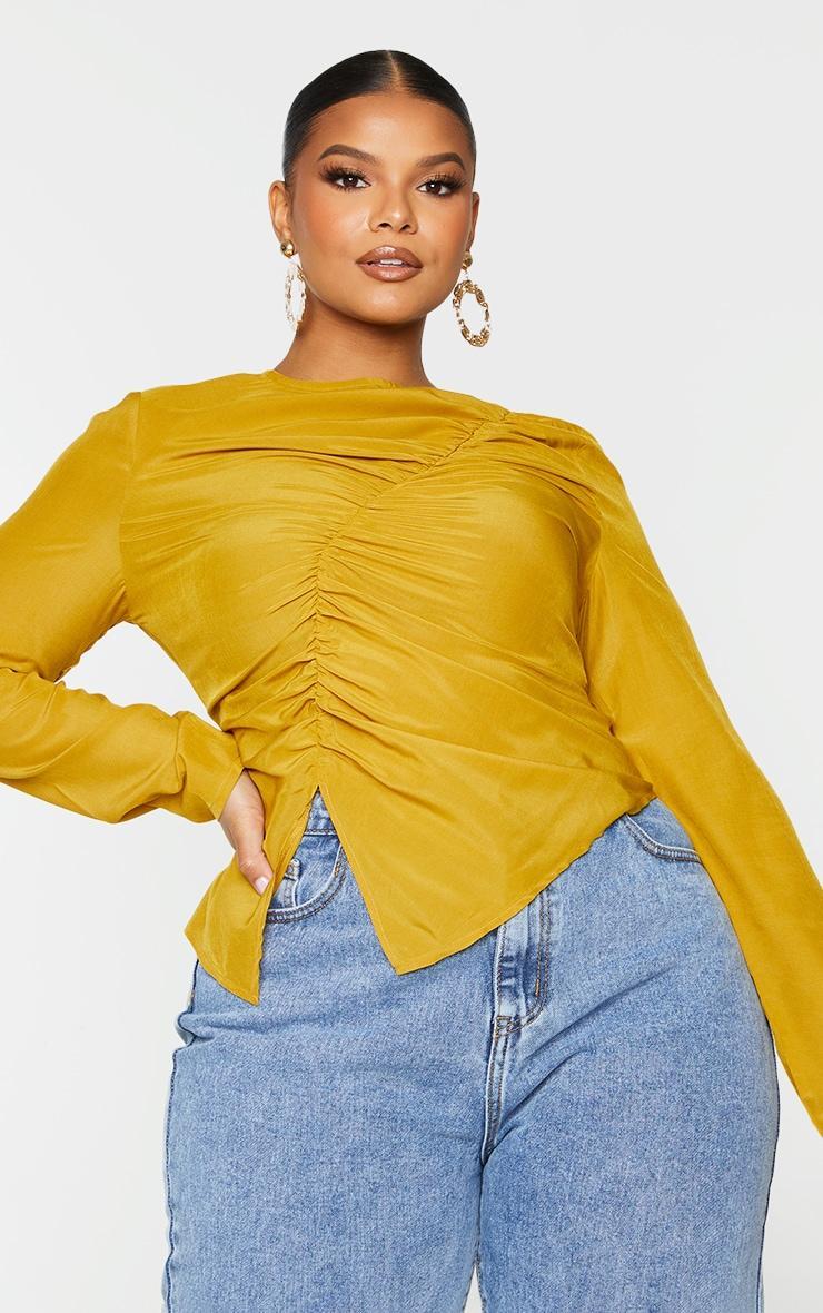 Plus Chartreuse Ruched Front Blouse Product Image