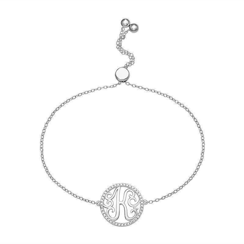 PRIMROSE Sterling Silver Cubic Zirconia Initial Cable Chain Bolo Bracelet, Womens Sterling Silver E Product Image