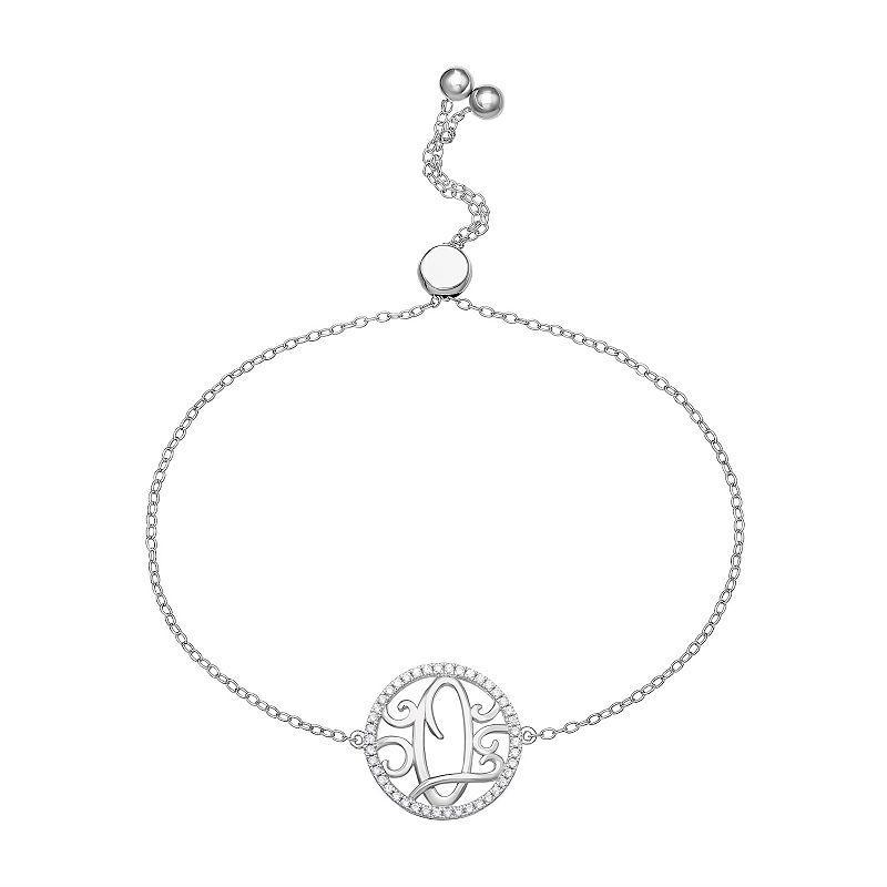 PRIMROSE Sterling Silver Cubic Zirconia Initial Cable Chain Bolo Bracelet, Womens Sterling Silver E Product Image