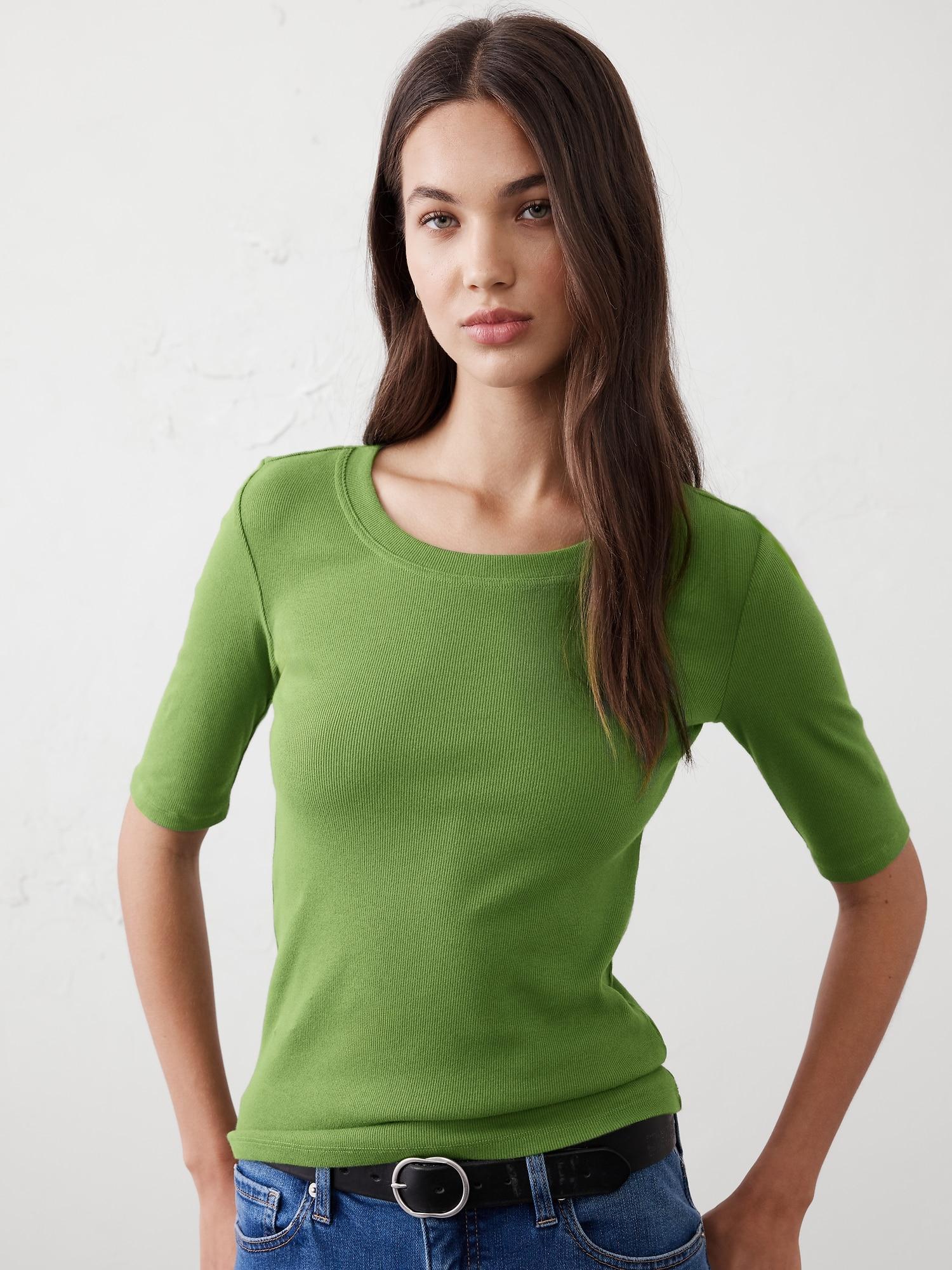 Ribbed Elbow-Sleeve T-Shirt Product Image