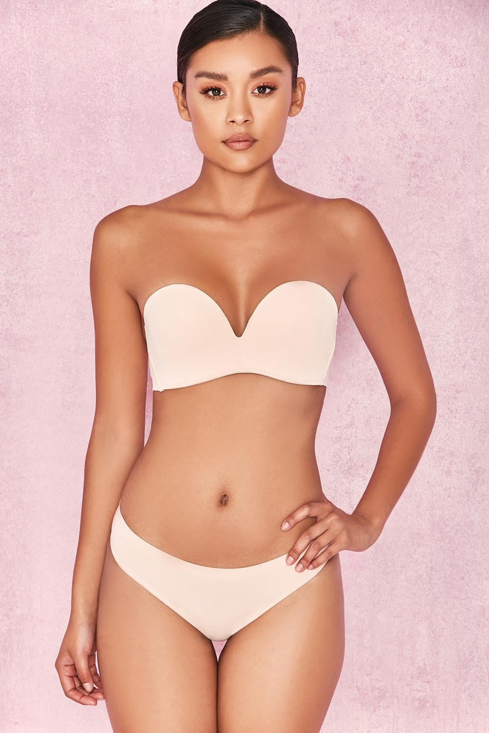 Smooth  plain molded strapless bra - beige Product Image