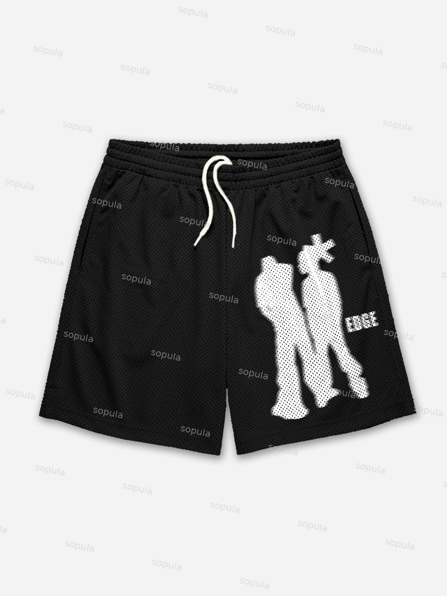 Street Portrait Edge Graphic Print Mesh Shorts Product Image
