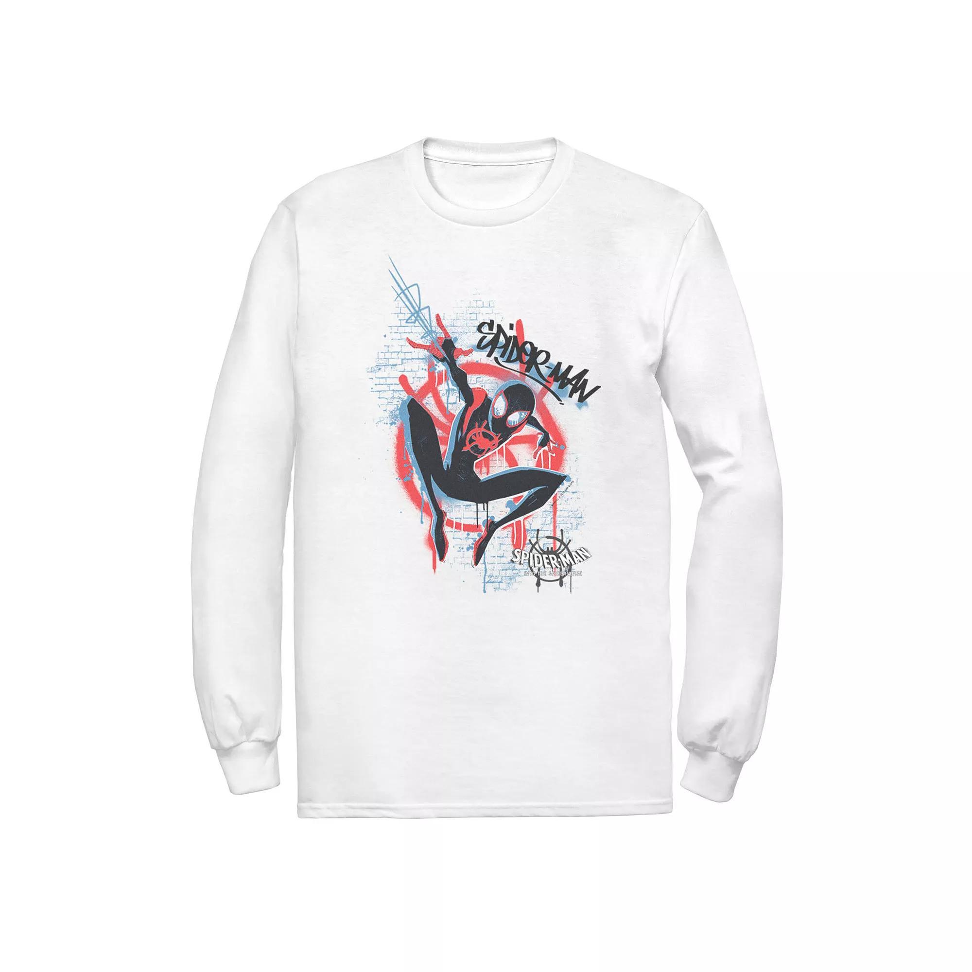 Men's Marvel Spiderverse Blue Red Brick Graffiti Tee, Size: XL, White Product Image