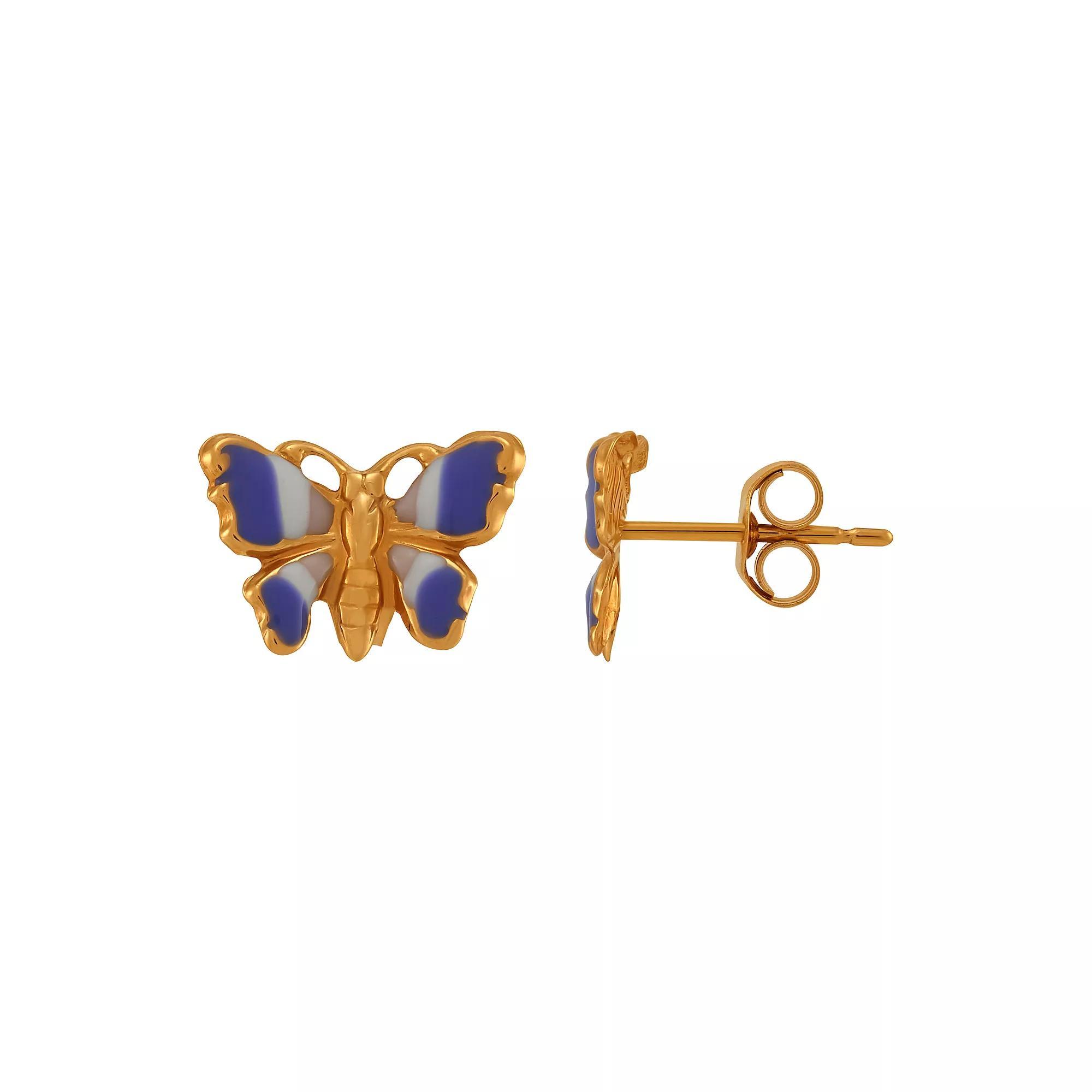 14k Gold Multi Color Enamel Butterfly Earrings, Womens Product Image